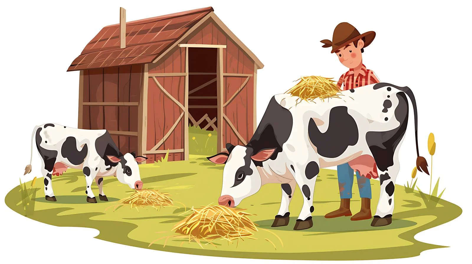 Farm Life Scene with Cows and Farmer — free download from Dotvec