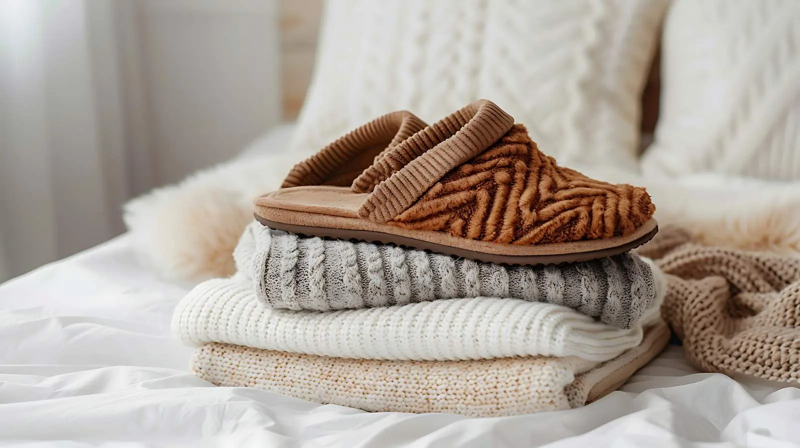 Cozy Brown Slippers on Warm Wool Pullovers – free knitwear image from Dotvec