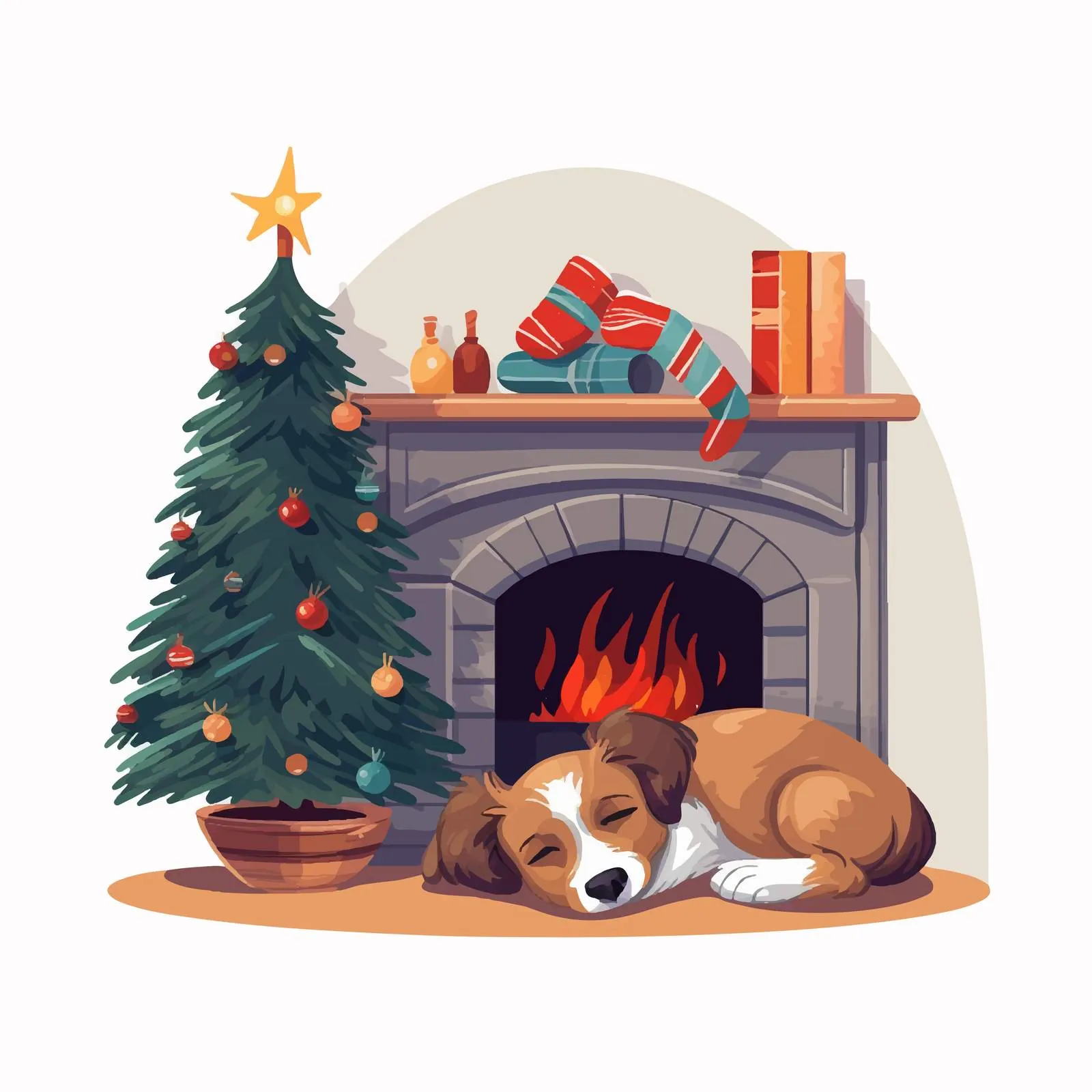Cozy Christmas Home Scene with Tree and Fireplace — free download from Dotvec