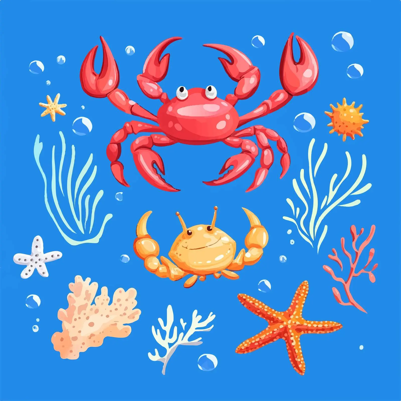 Colorful Marine Life Vectors with Blue Background – free crayfish image from Dotvec