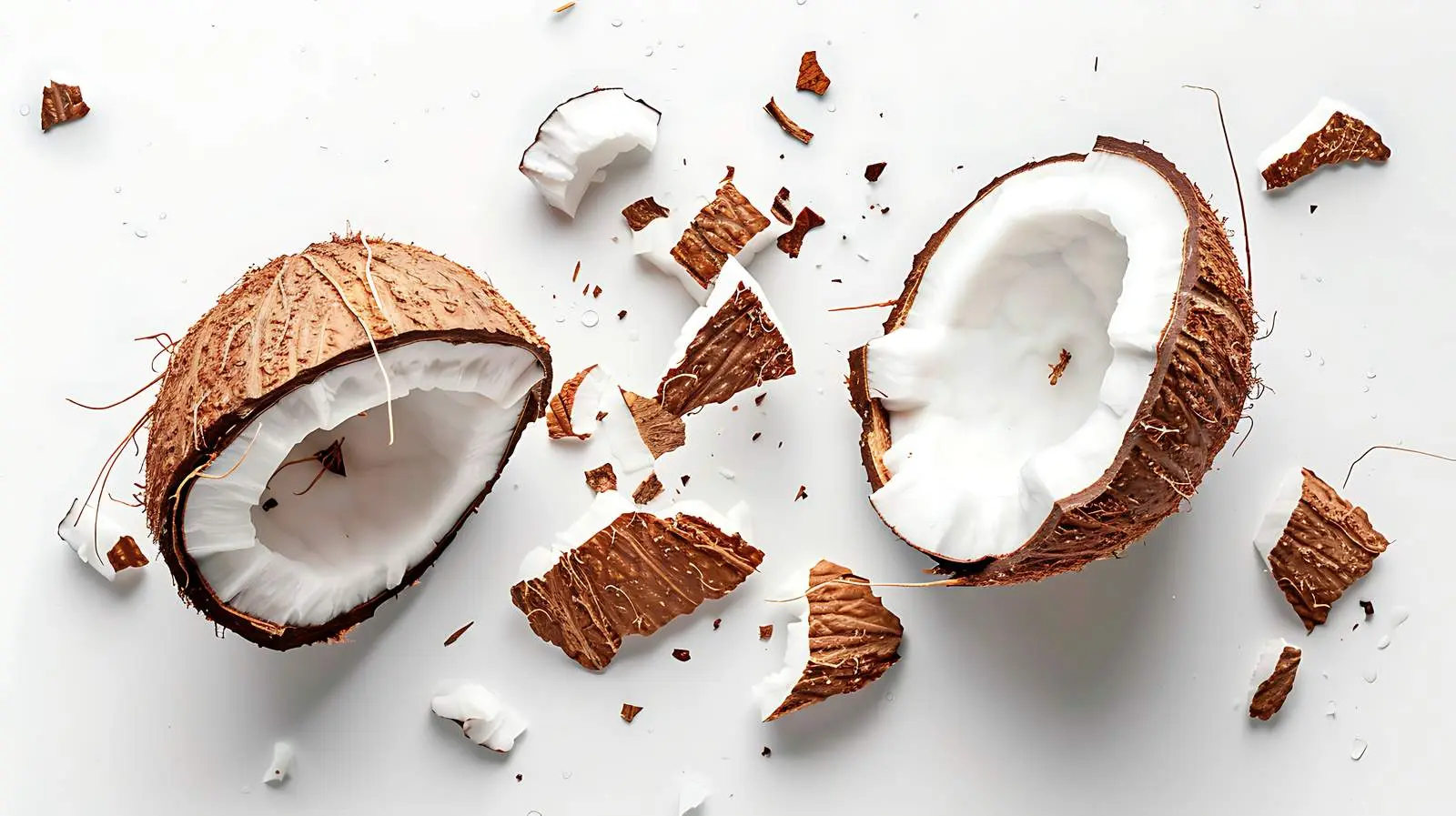 Cracked Coconut on White Background Top View – free coconut image from Dotvec