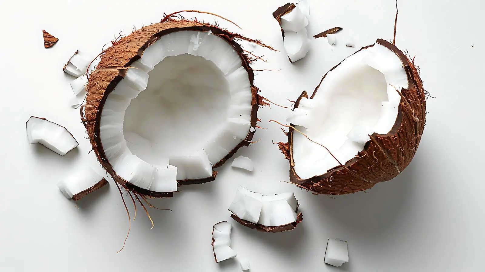 Cracked Coconut on White Background Top View – free coconut image from Dotvec