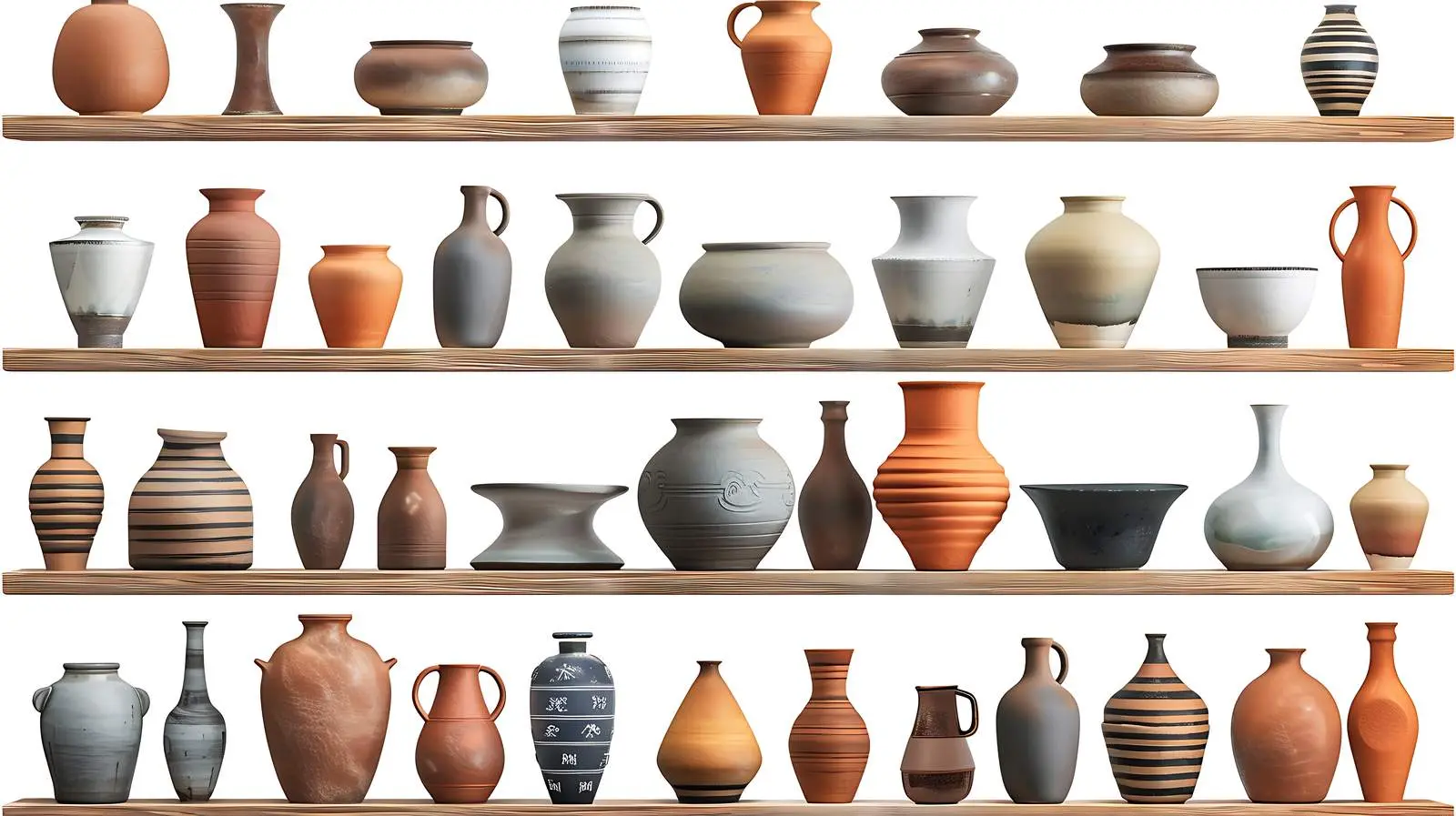 Ceramic Pottery Collection on Isolated White Shelf — free download from Dotvec