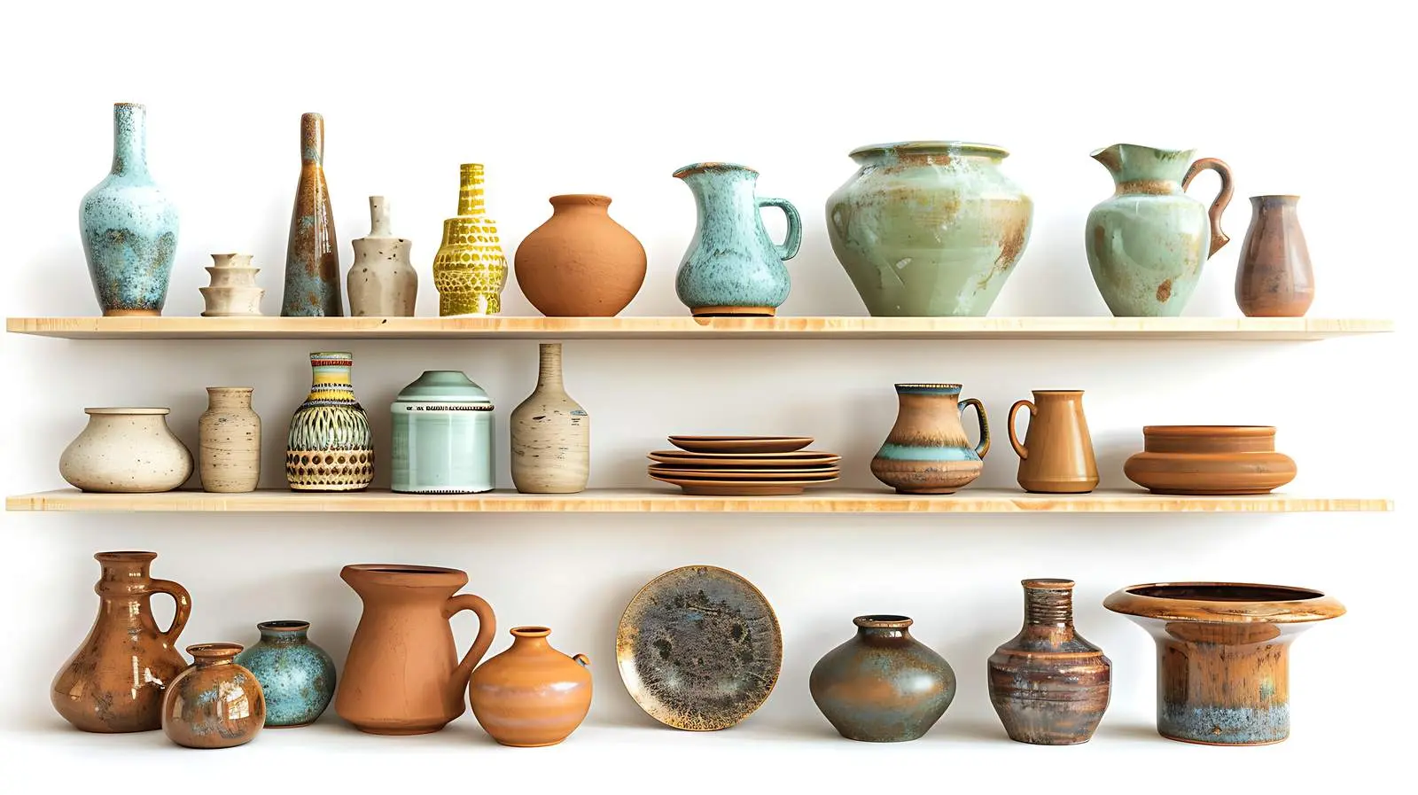 Ceramic Pottery Collection on White Shelf – free ceramic vases image from Dotvec
