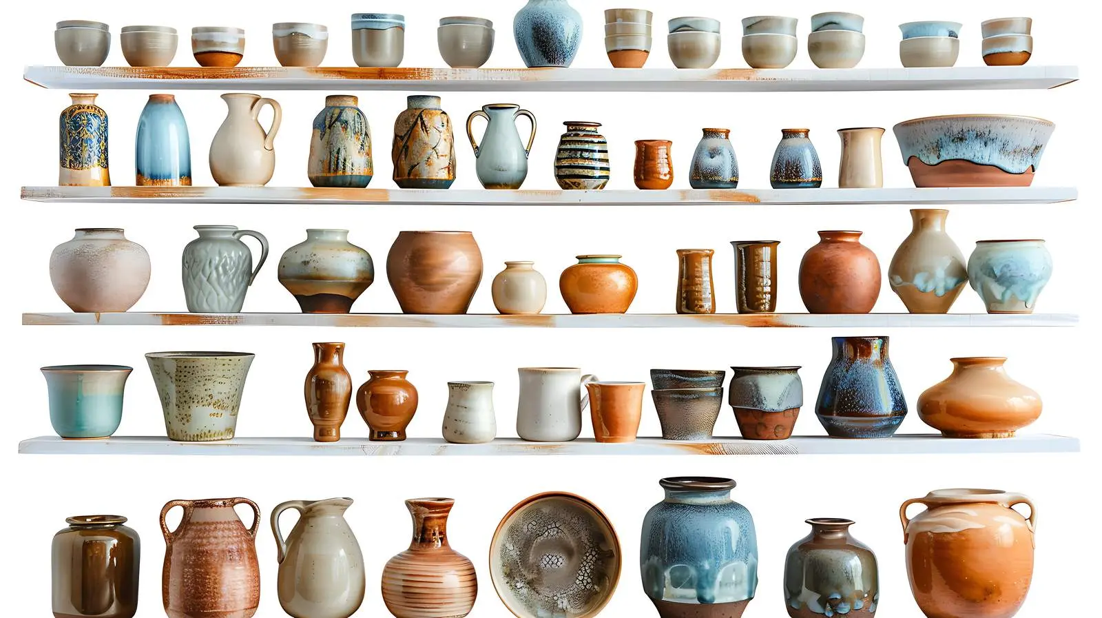 Ceramic Pottery Collection on White Shelves – free kitchenware image from Dotvec
