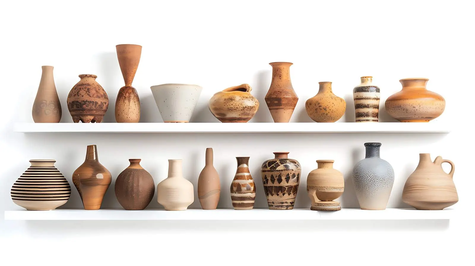 Ceramic Pottery Collection on White Shelves — free download from Dotvec
