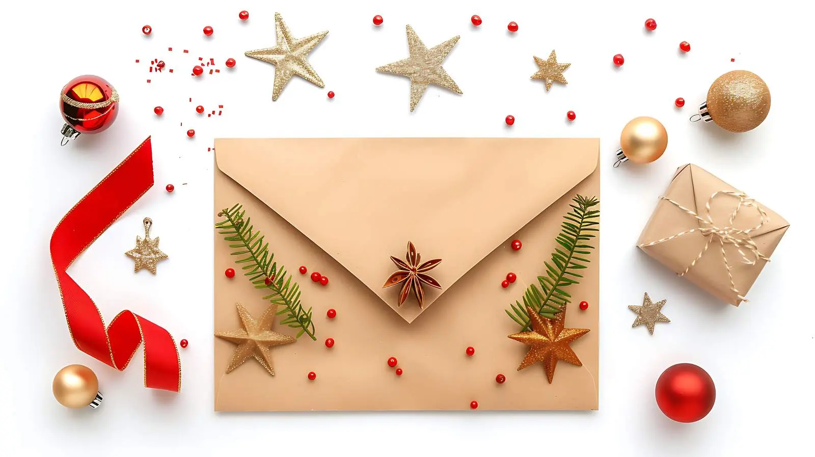 Craft Paper Envelope with Christmas Tree Decor – free designs image from Dotvec