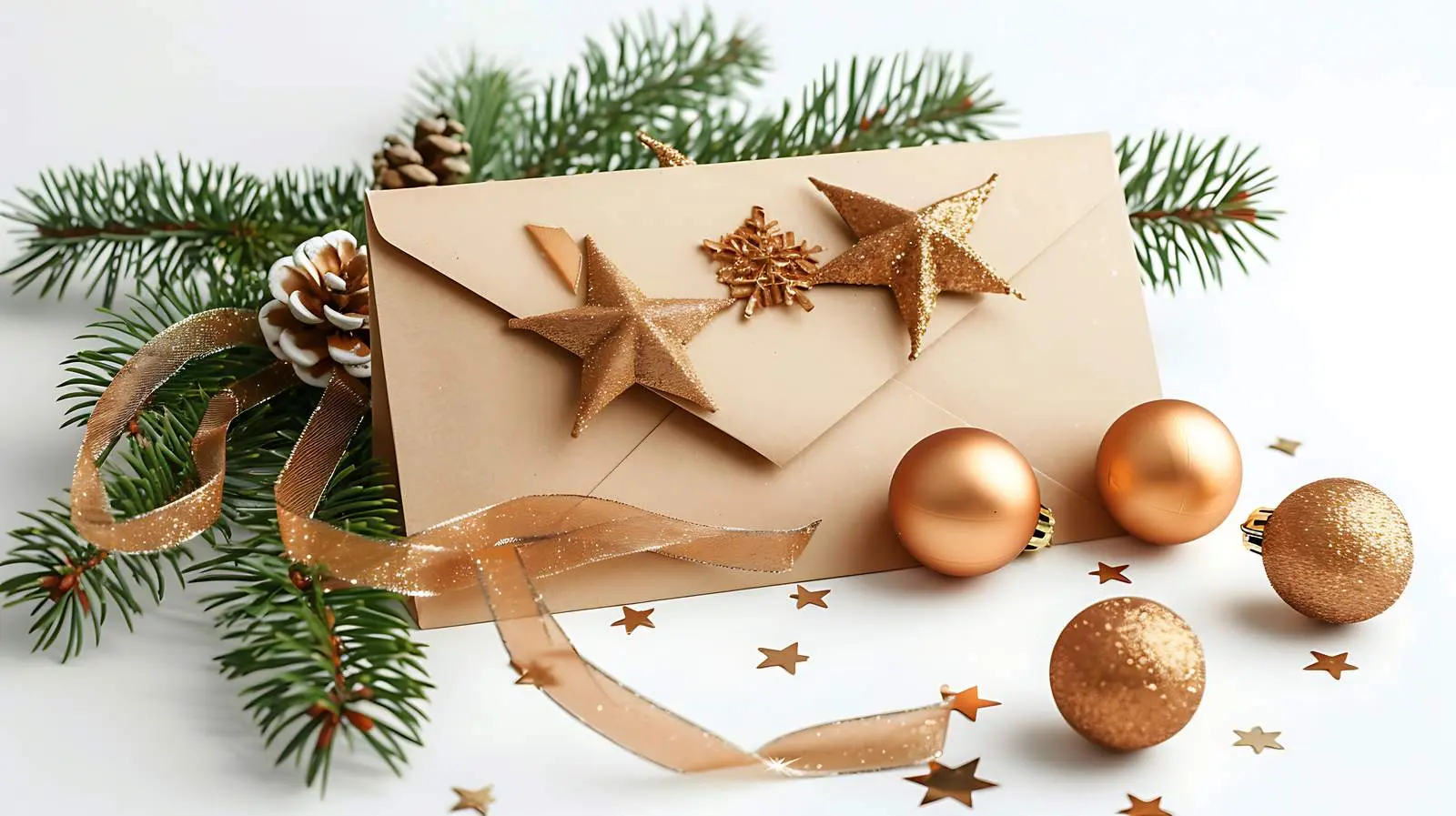 Craft Paper Envelope with Christmas Tree Decorations — free download from Dotvec