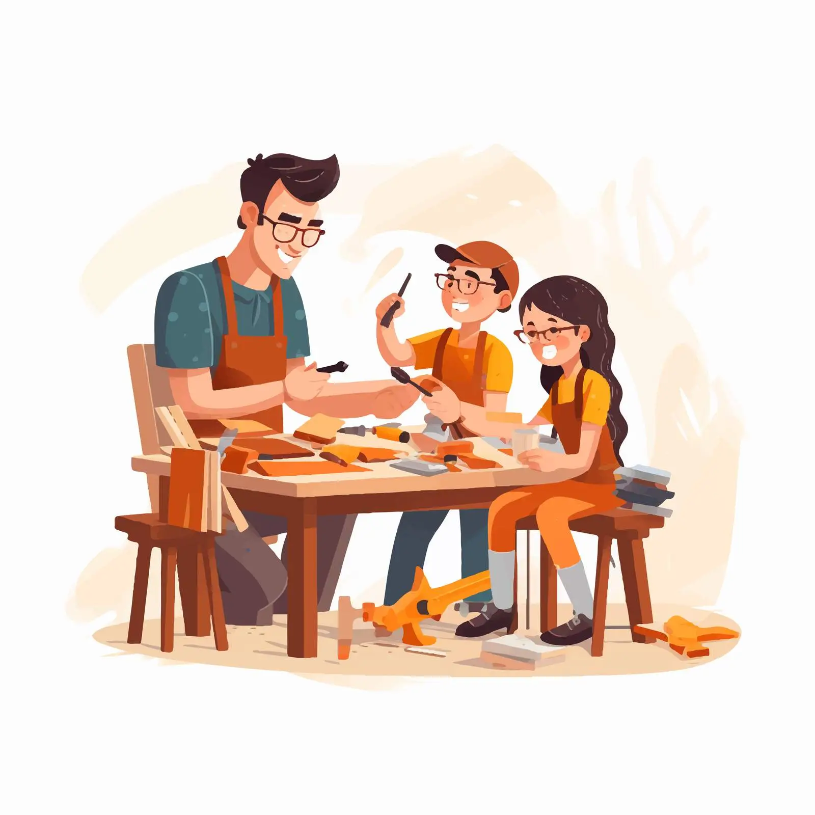 Students Learning Carpentry with Teacher Guidance — free download from Dotvec