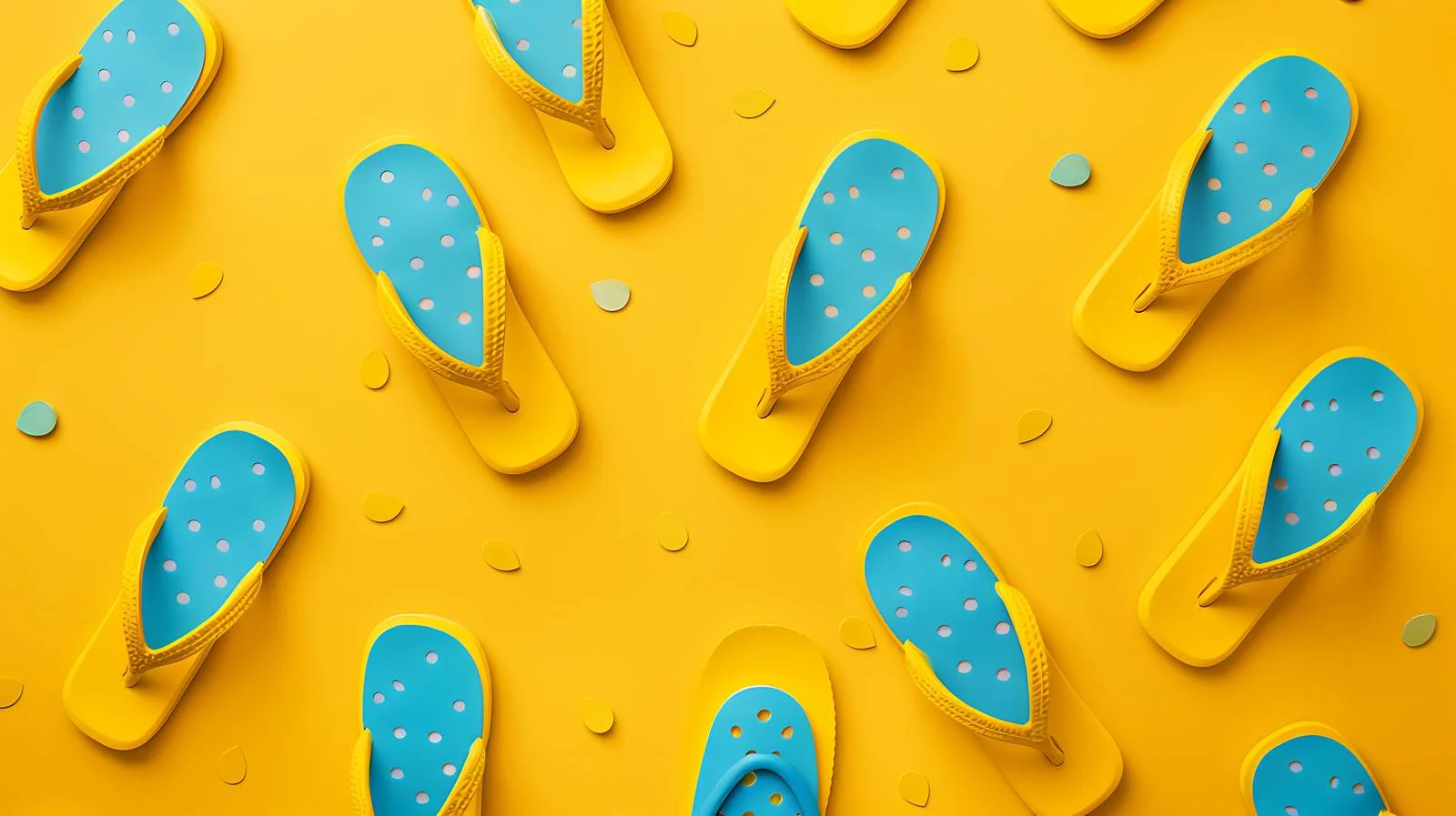 Vibrant Beach Slippers Pattern on Yellow Background — free download from Dotvec