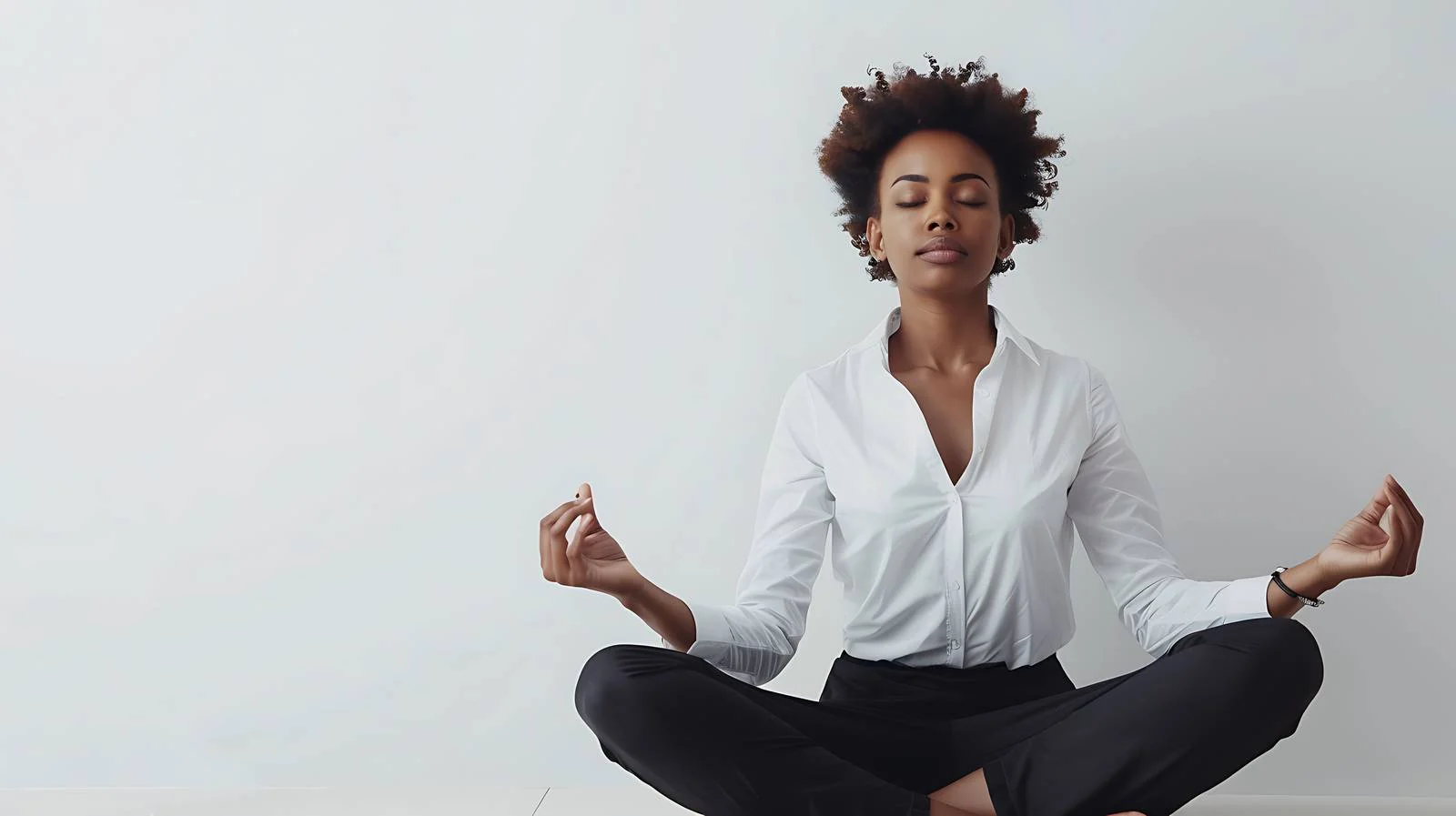 Professional Woman Meditating in Isolated Office — free download from Dotvec