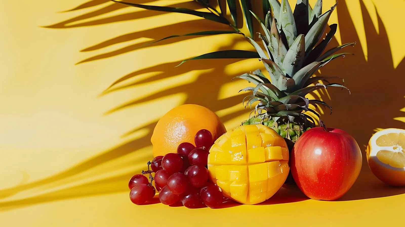 Vibrant Fruit Arrangement on Yellow Background — free download from Dotvec