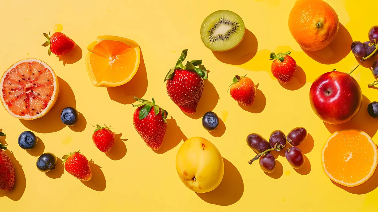 Vibrant Fruit Composition on Yellow Background — free download from Dotvec