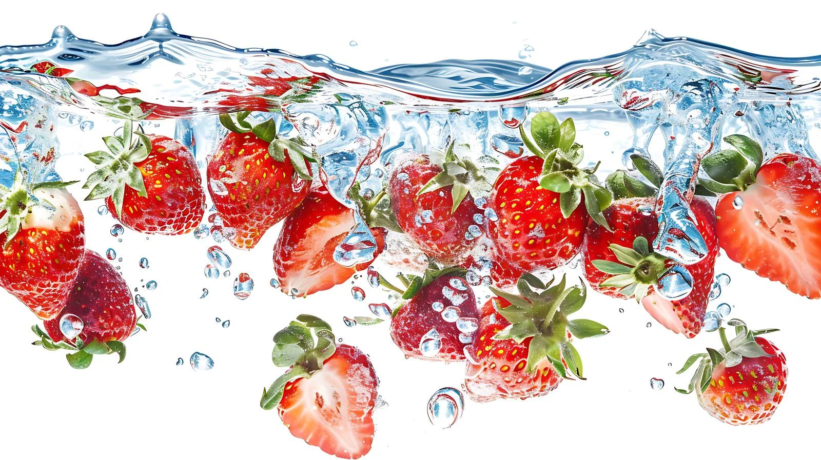Vibrant Floating Strawberries in Water — free download from Dotvec