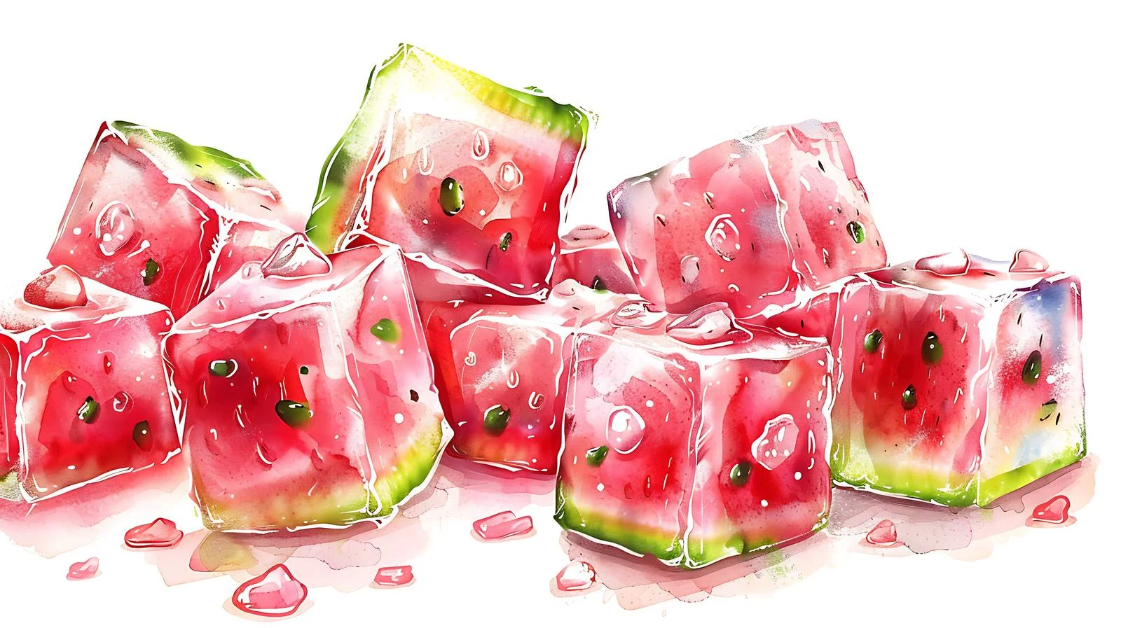 Refreshing Watermelon Ice Cubes on White Background — free download from Dotvec