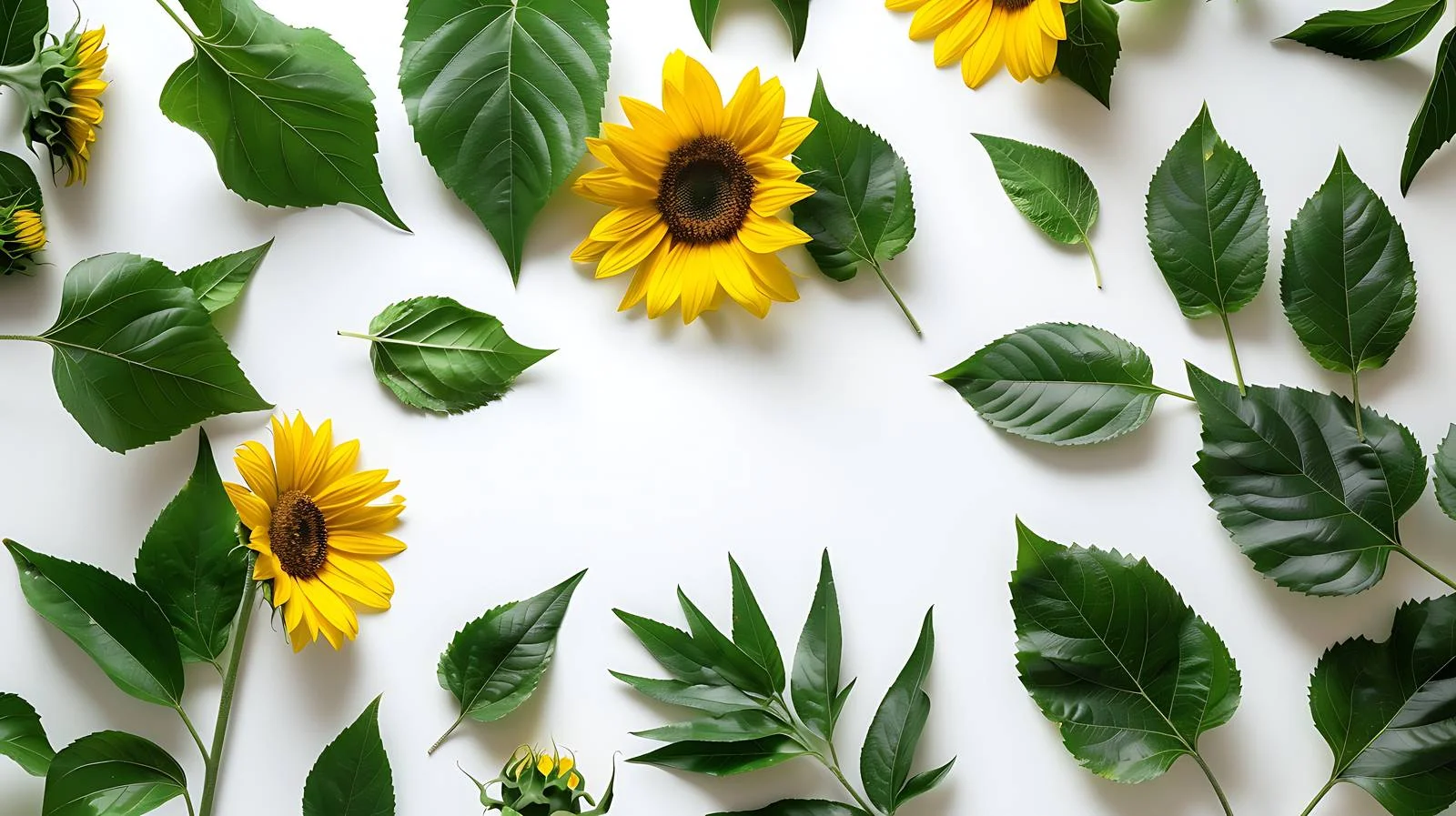 Vivid Sunflower and Green Leaves Composition — free download from Dotvec