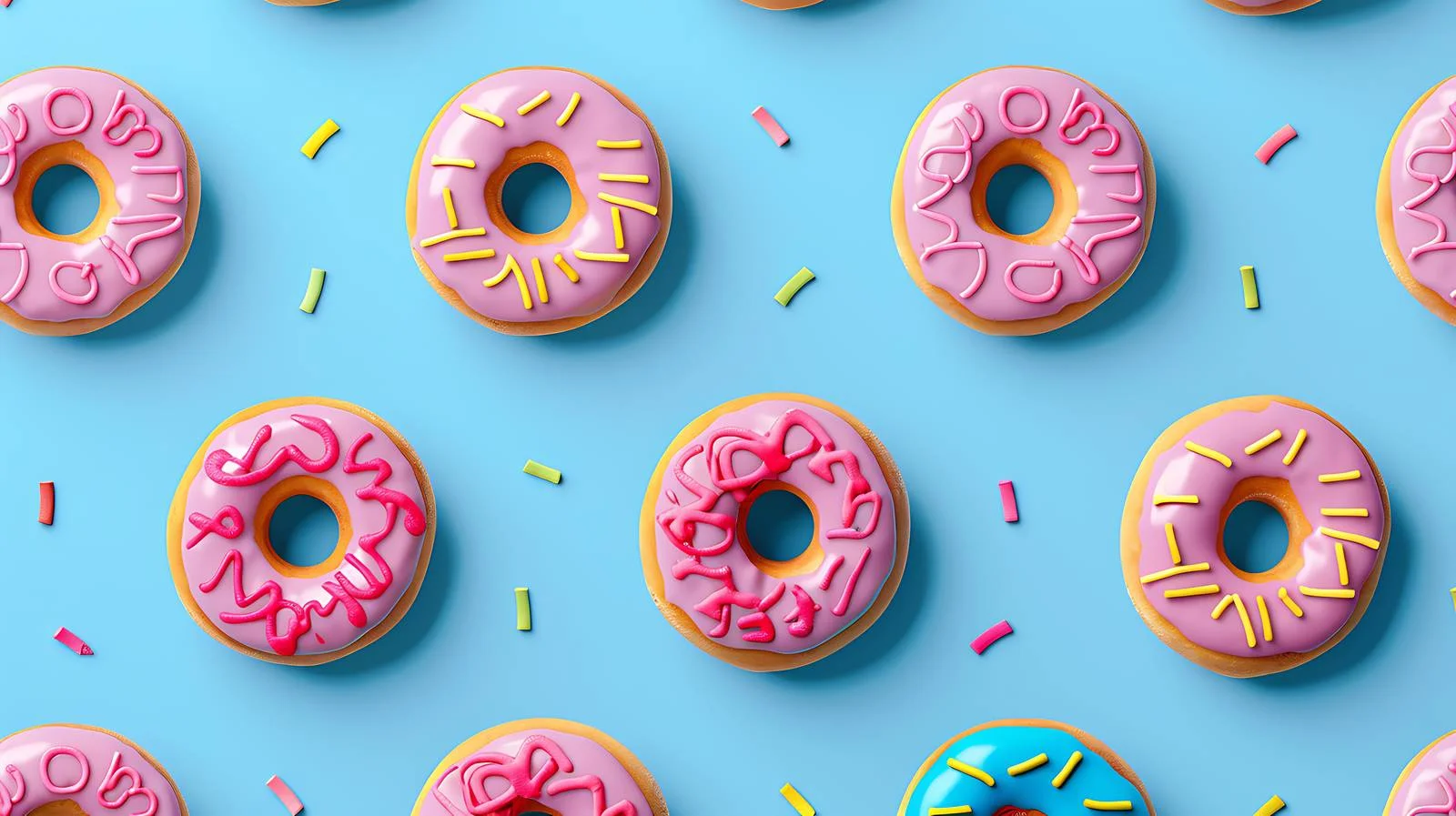 Whimsical Donut Pattern on Blue Background — free download from Dotvec