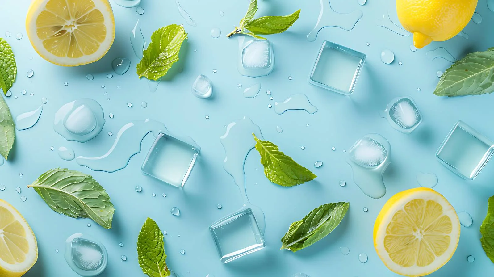Lemon Leaf Summer Composition with Ice — free download from Dotvec
