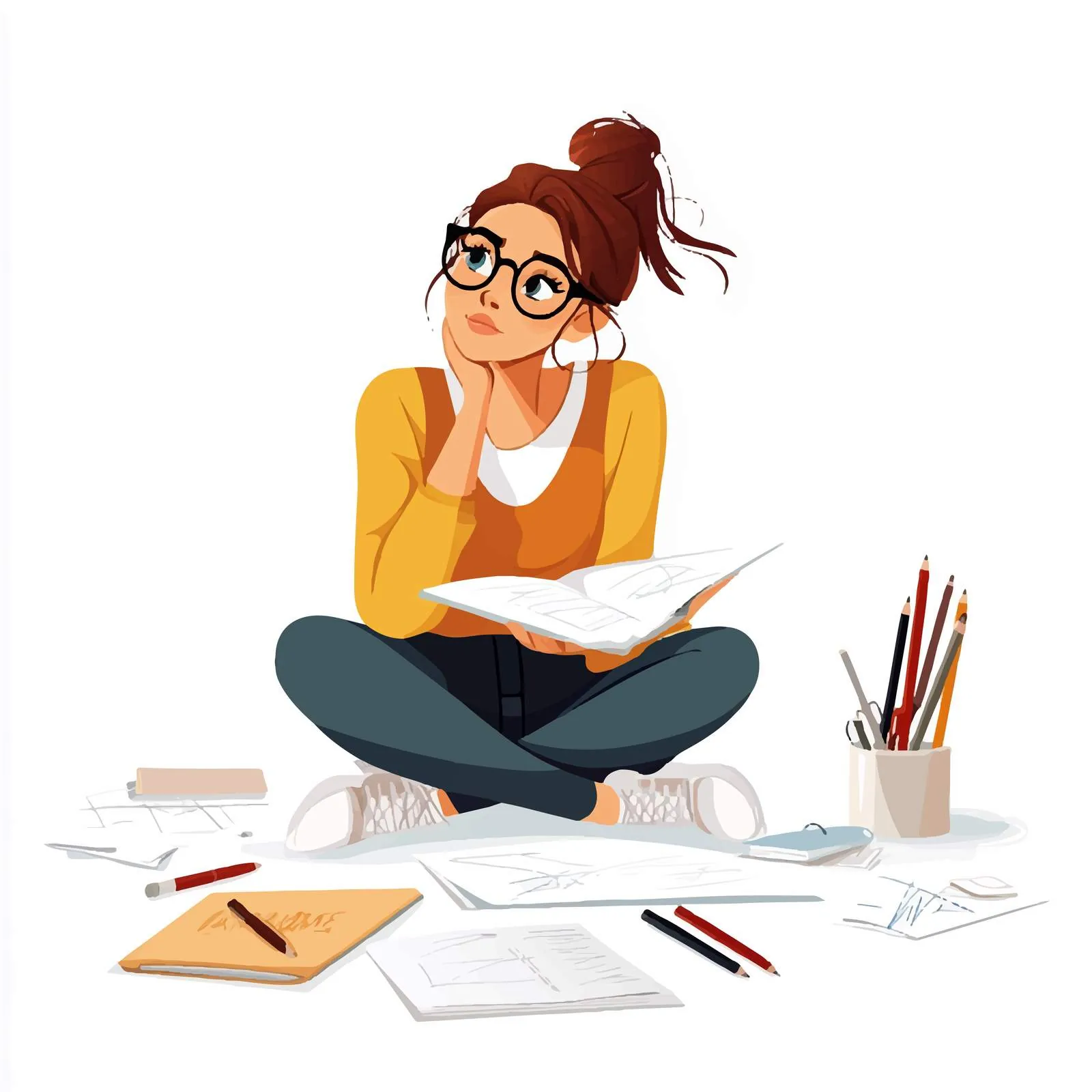 Young Woman Writing and Brainstorming Ideas — free download from Dotvec