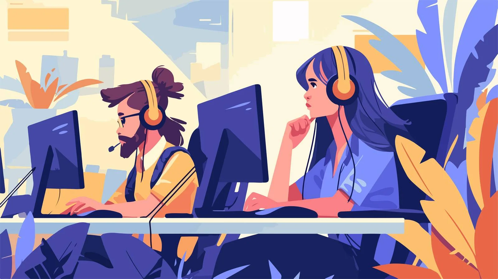 Diligent team using computers in modern workspace — free download from Dotvec