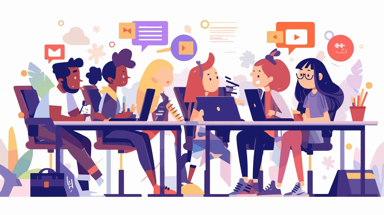 Collaborative professionals at multiple workstations — free download from Dotvec