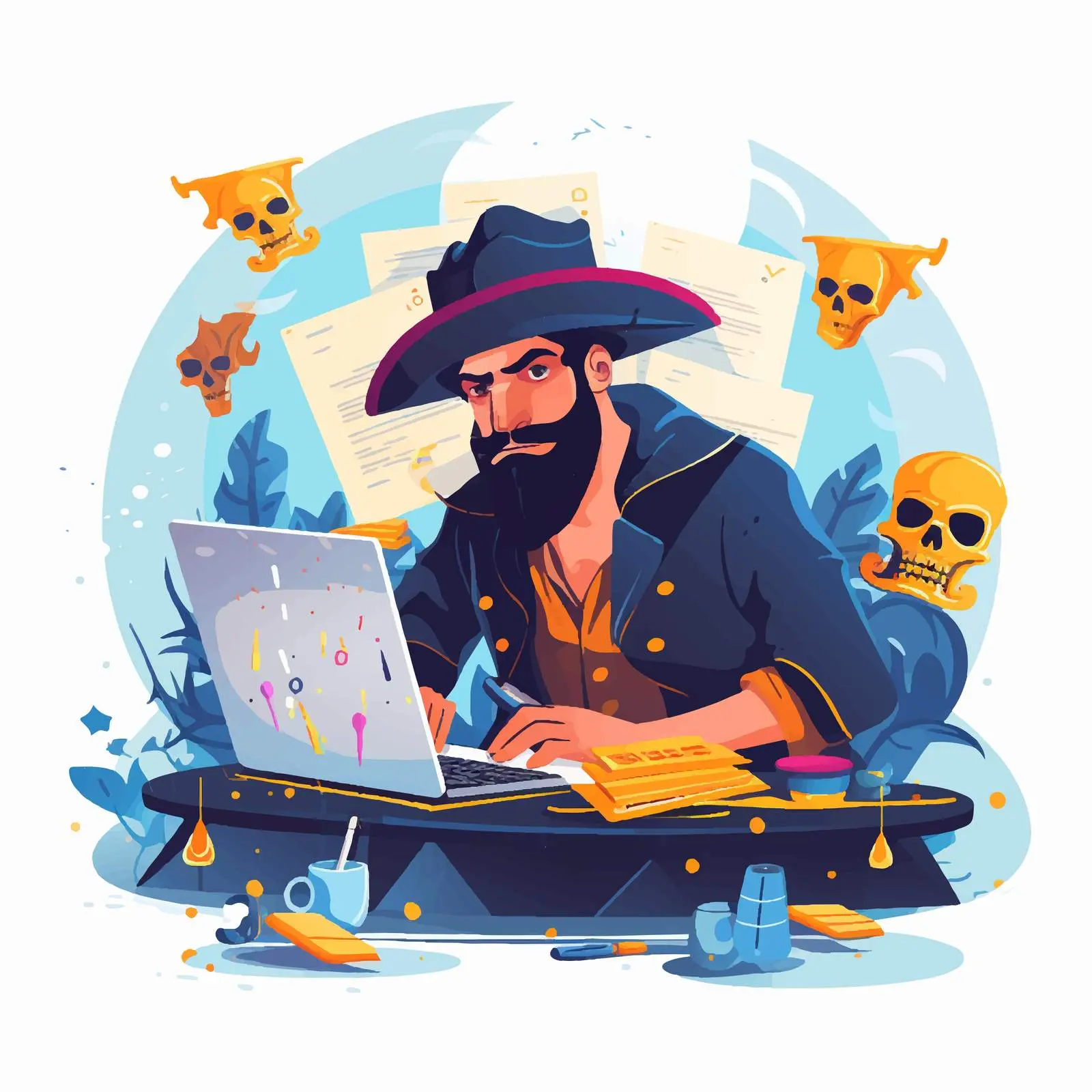 Creator Working at Desk with Plagiarist Theme – free procrastination image from Dotvec