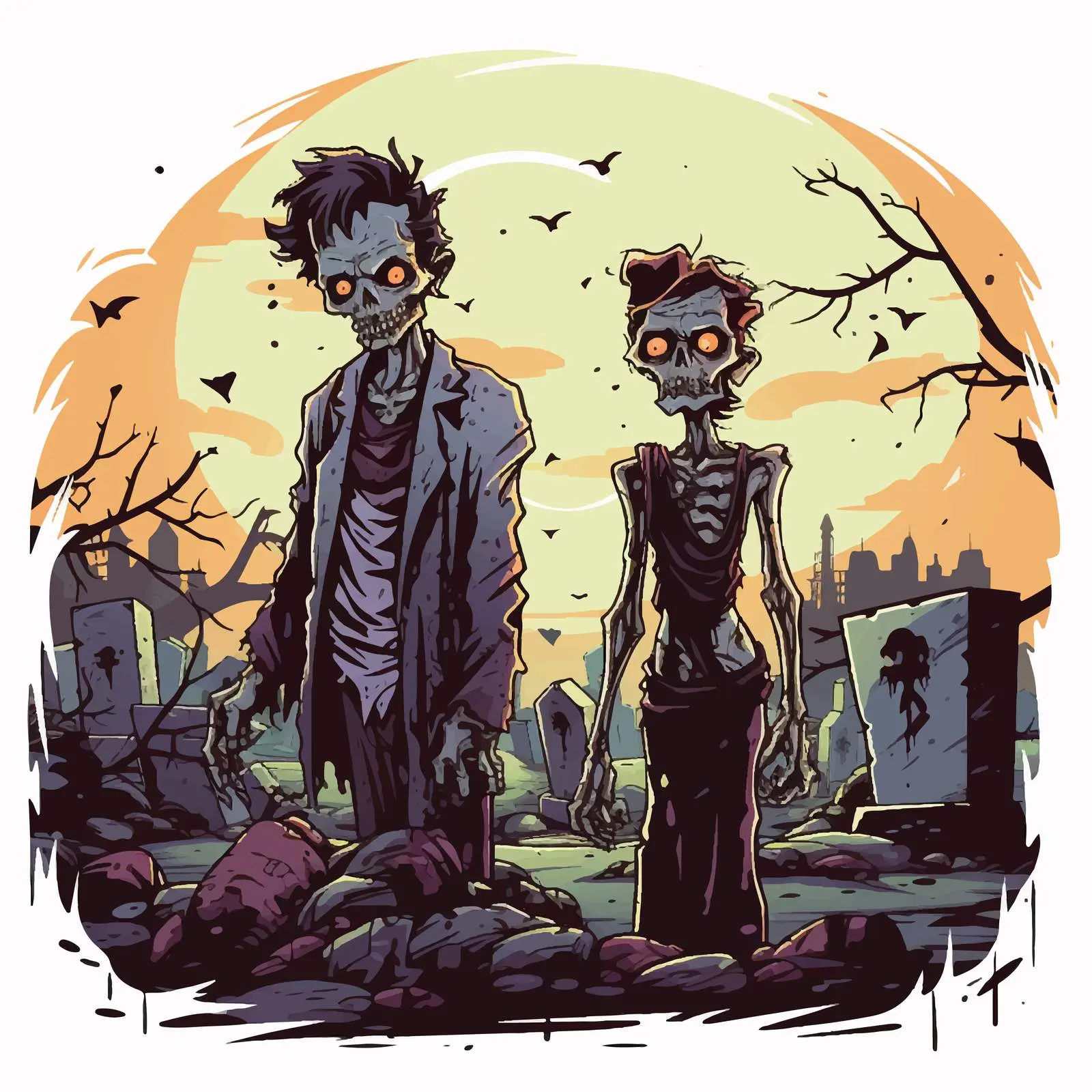 Creepy Zombies in Graveyard Vector Illustration – free undead image from Dotvec