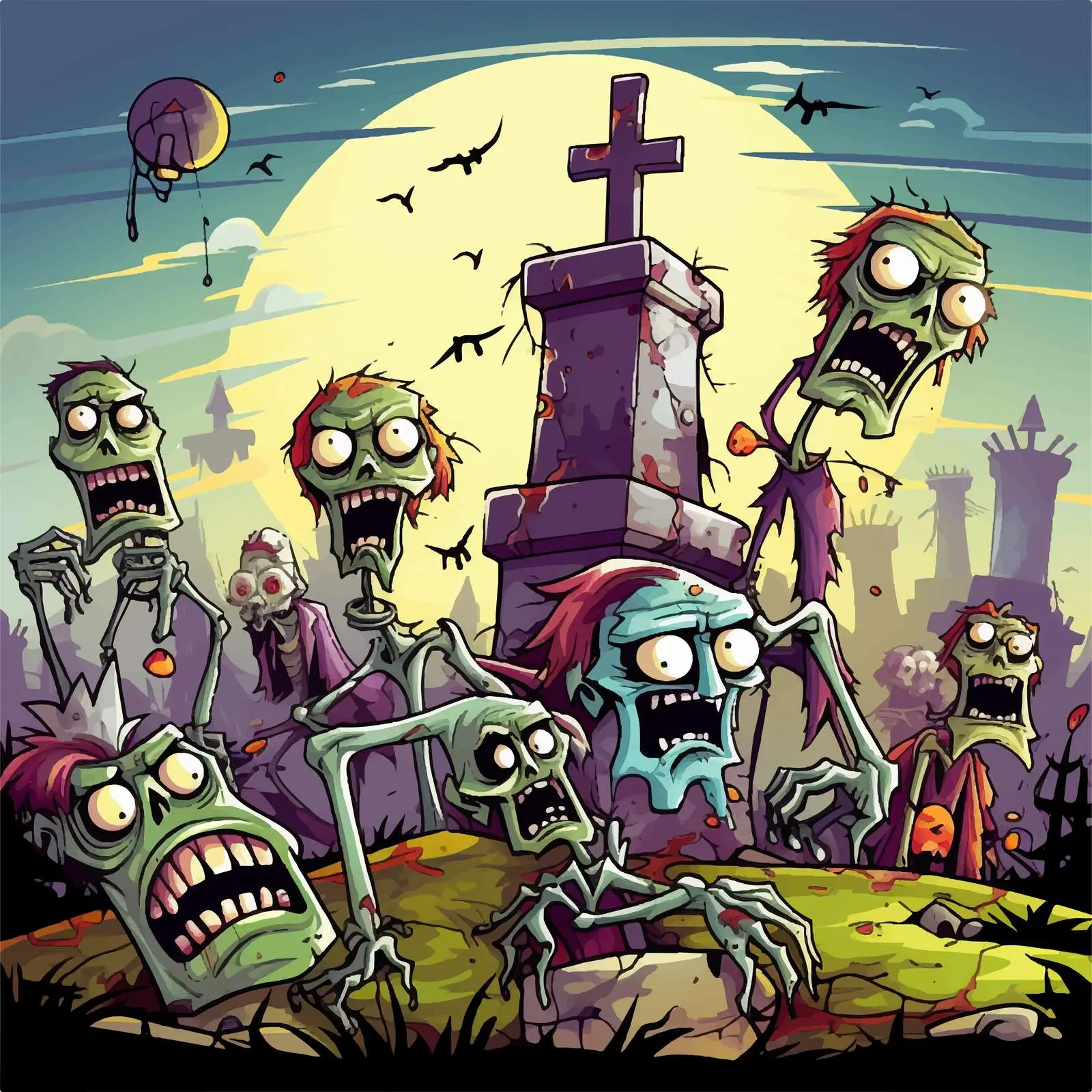 Creepy Zombies in Graveyard Cartoon Illustration — free download from Dotvec
