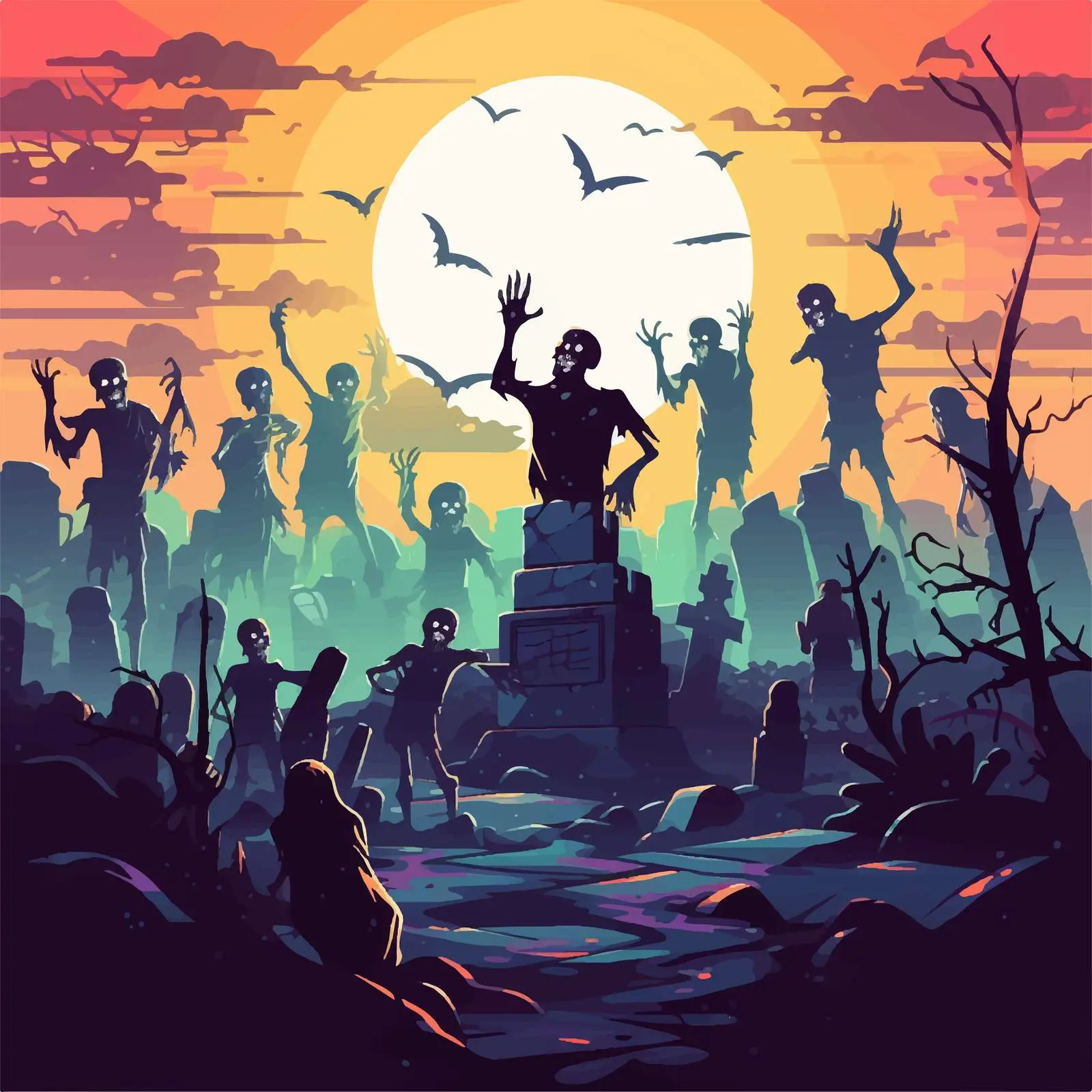 Creepy Zombie Graveyard Cartoon Illustration — free download from Dotvec