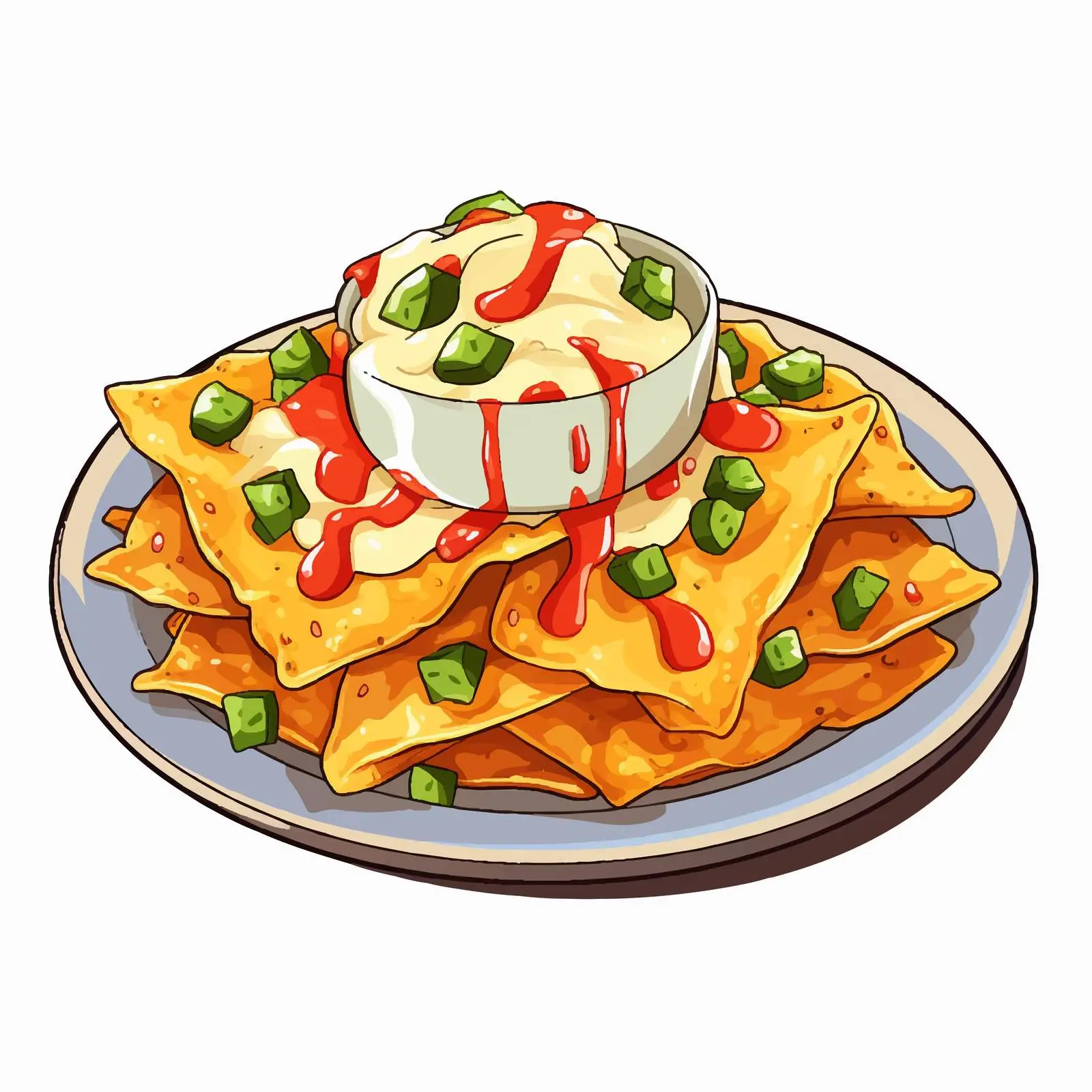 Crispy Nachos on White Plate Vector Illustration — free download from Dotvec