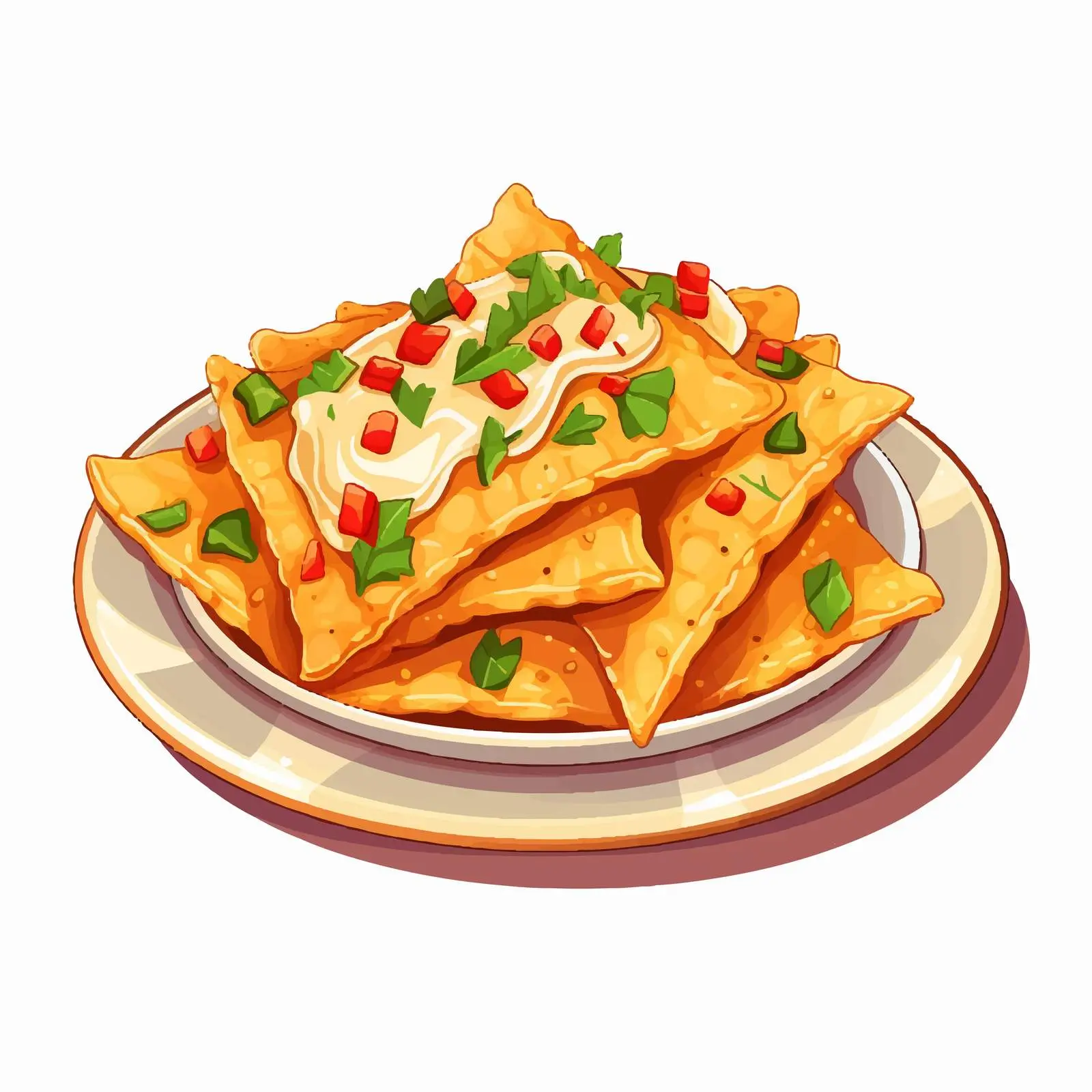 Crispy Nachos on White Plate Vector Illustration — free download from Dotvec