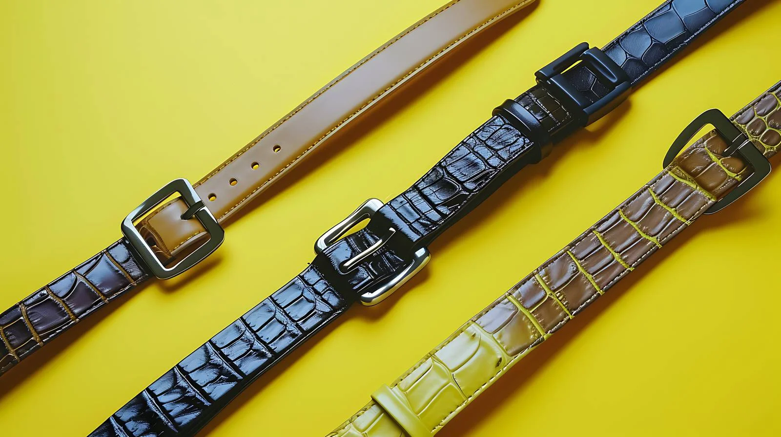 Luxury Crocodile Leather Belts on Yellow Background — free download from Dotvec