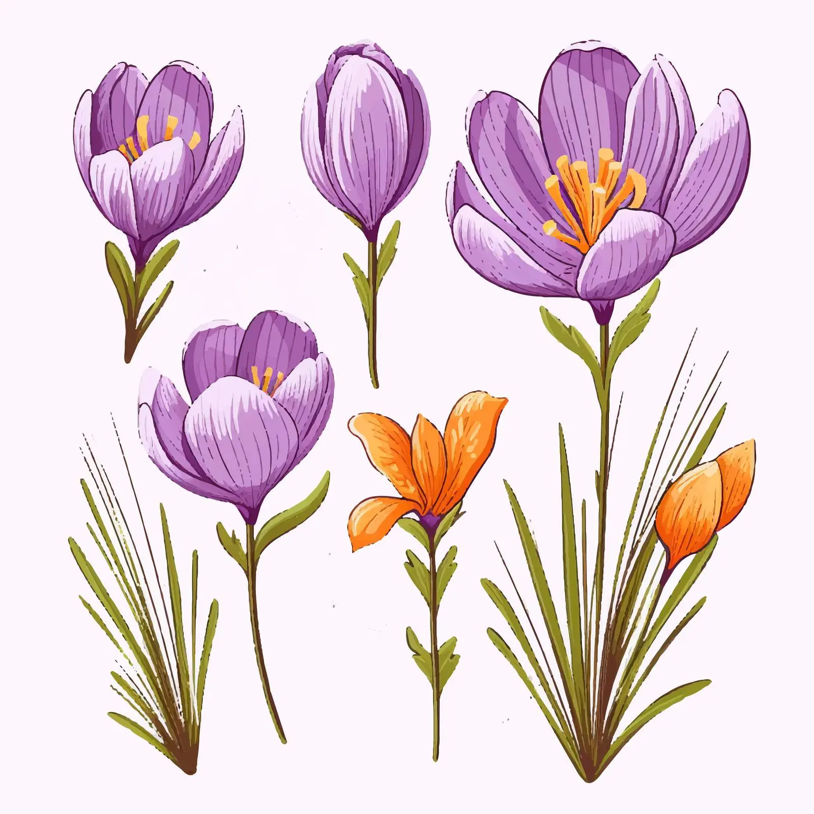 Crocus Flower Line Vector Illustration on White Background — free download from Dotvec
