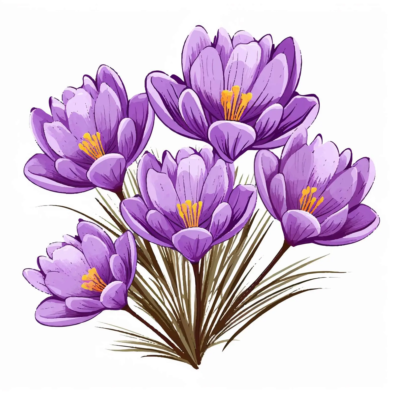 Crocus Flower Line Vector Illustration on White Background — free download from Dotvec