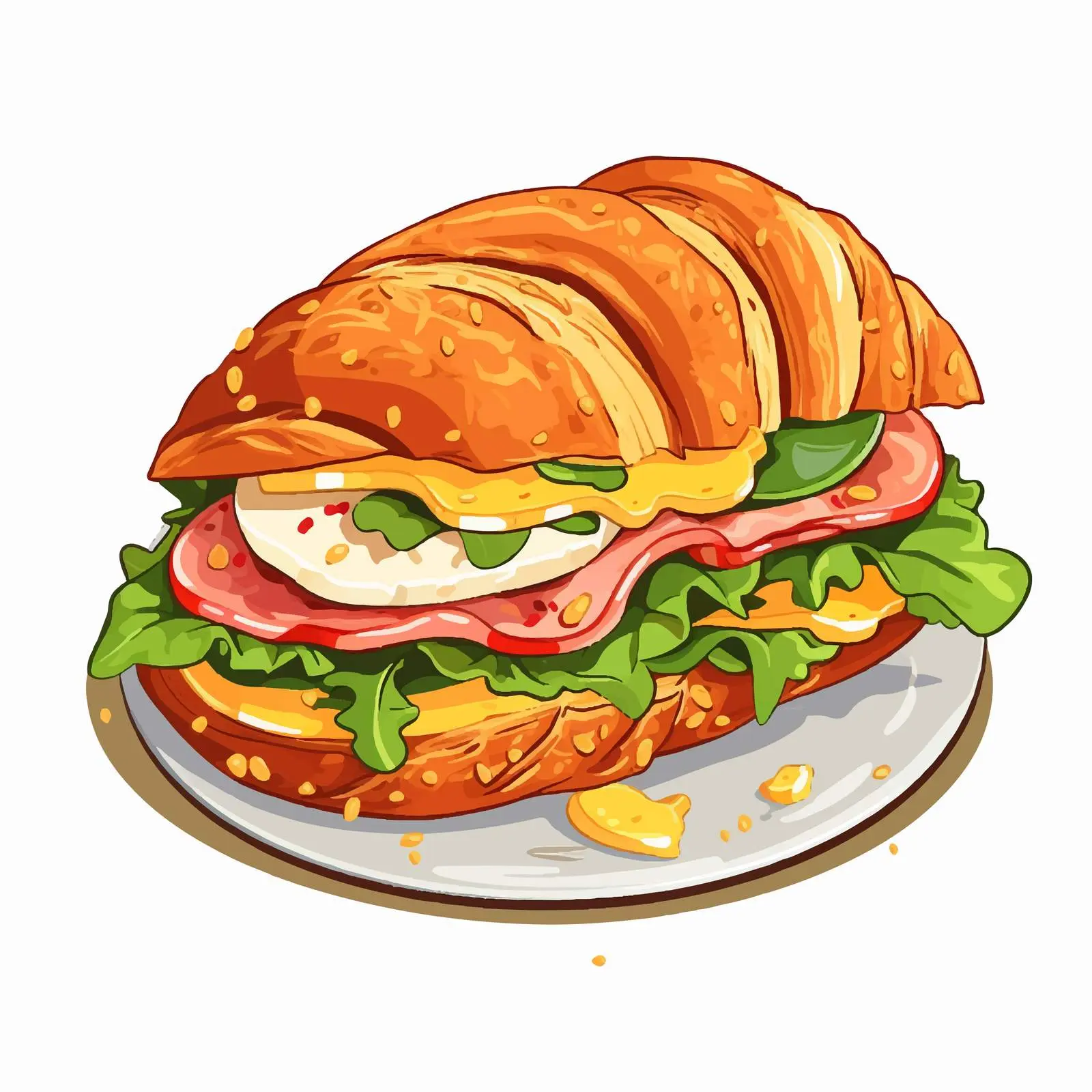 Delicious Croissant Sandwich with Egg and Ham – free veggies image from Dotvec