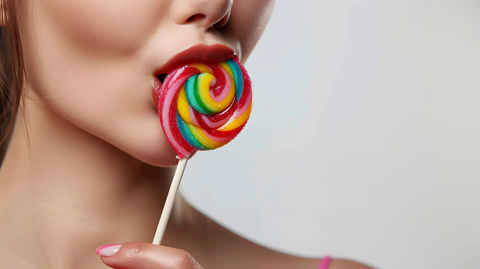 Seductive Girl Biting Colorful Lollipop — free download from Dotvec