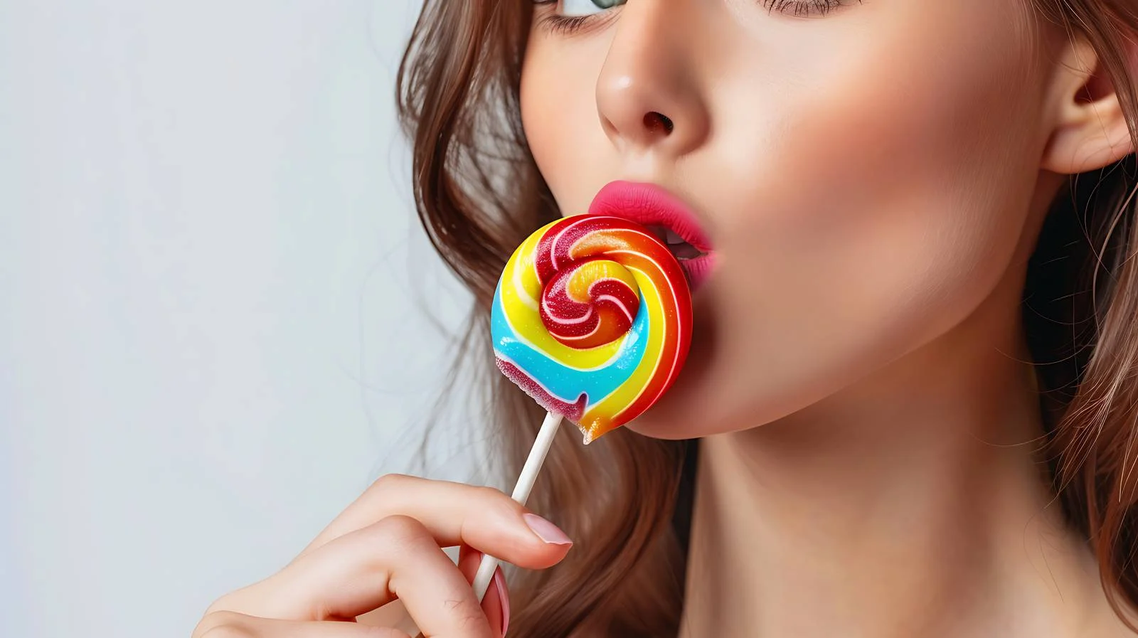 Seductive Girl Biting Colorful Lollipop — free download from Dotvec