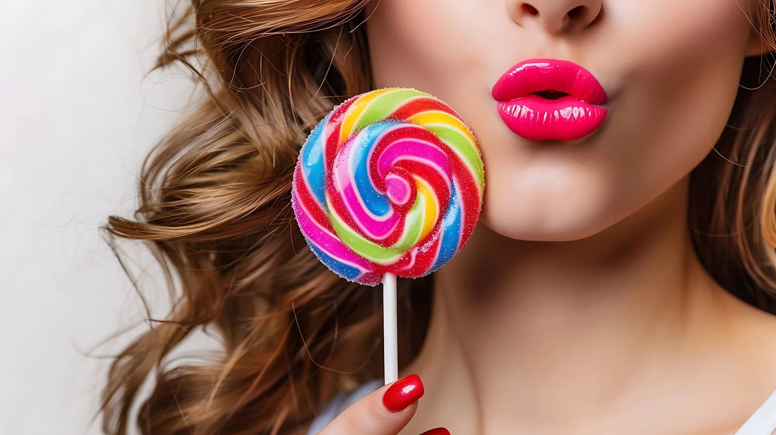 Seductive Girl Biting Colorful Lollipop — free download from Dotvec