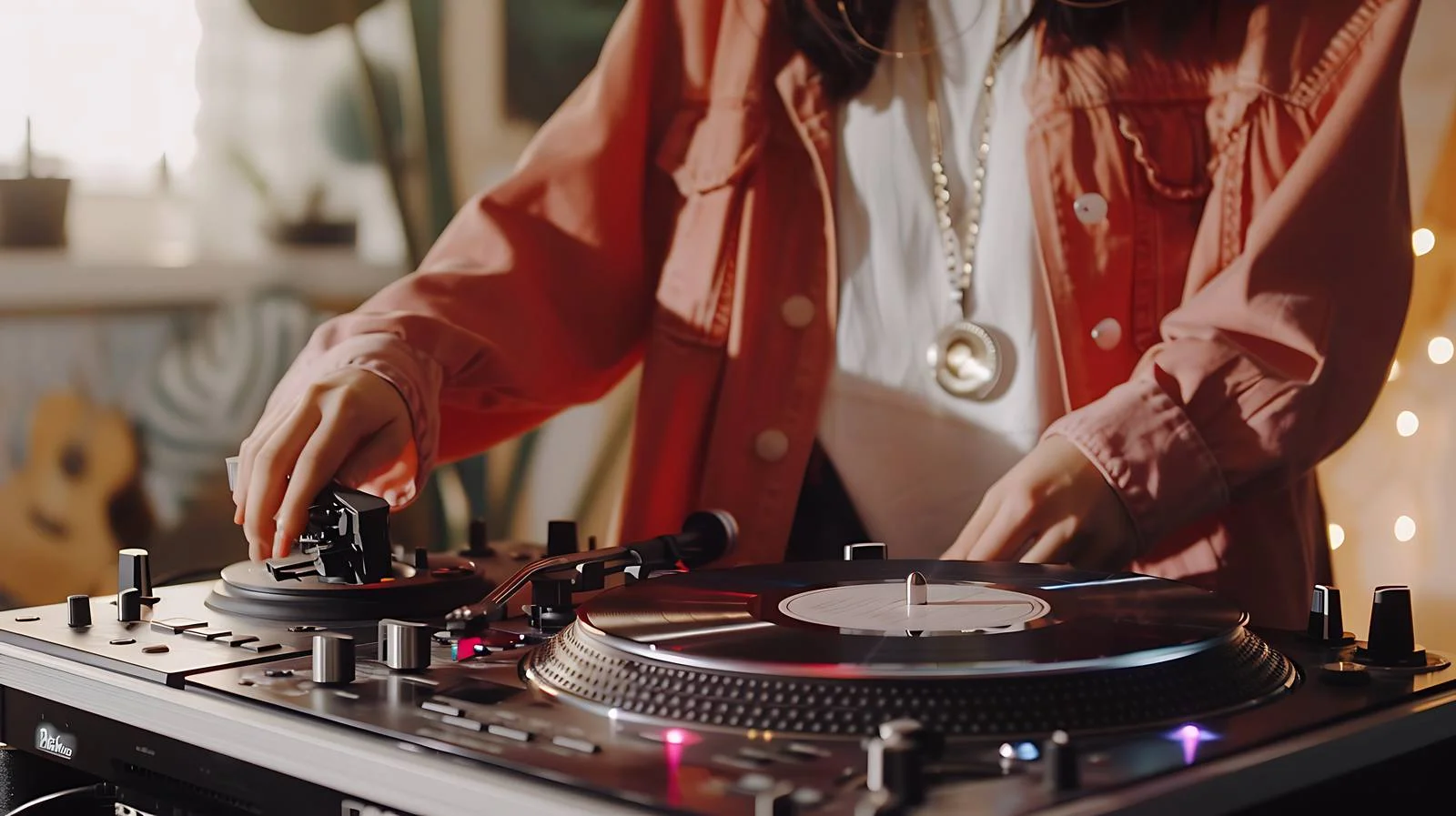 Woman DJing at party with turntable — free download from Dotvec