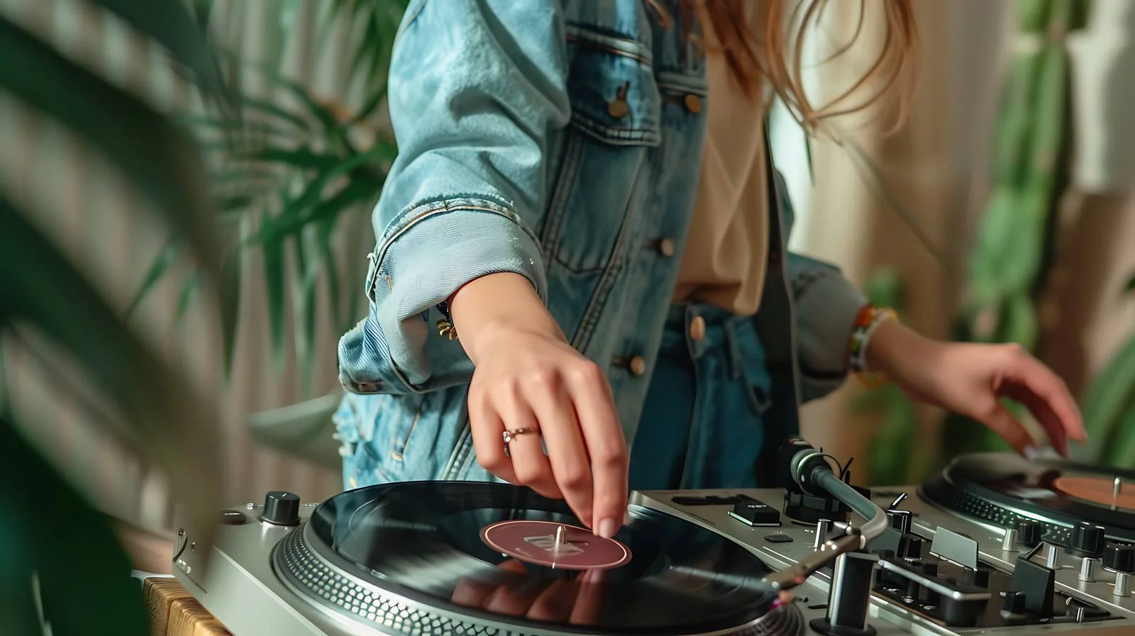 Woman Djing at Party with Turntable — free download from Dotvec
