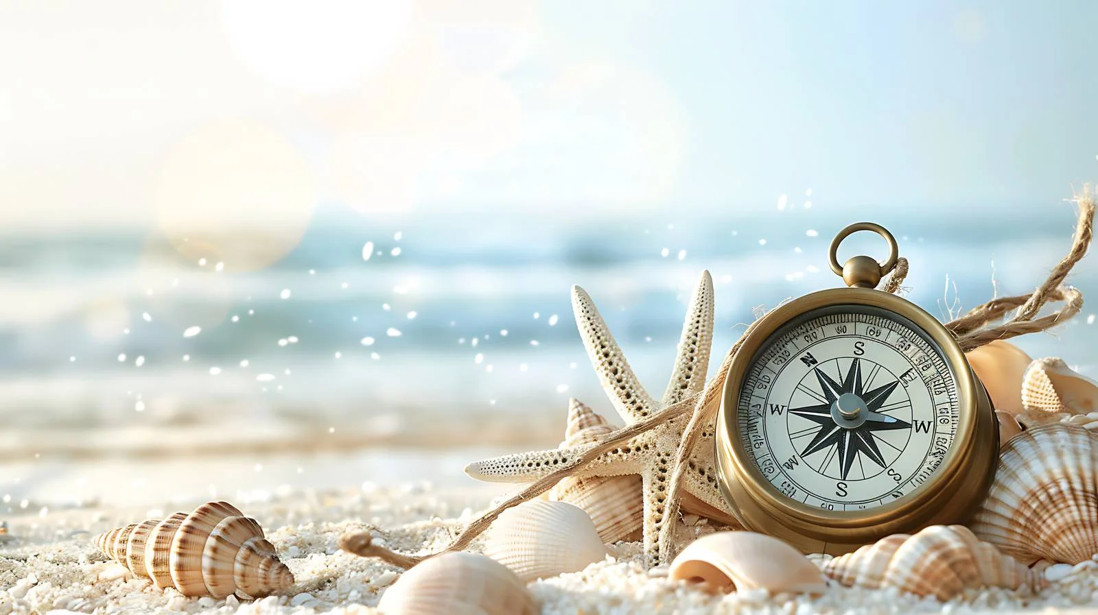 Marine-inspired compass with seashells on ocean — free download from Dotvec