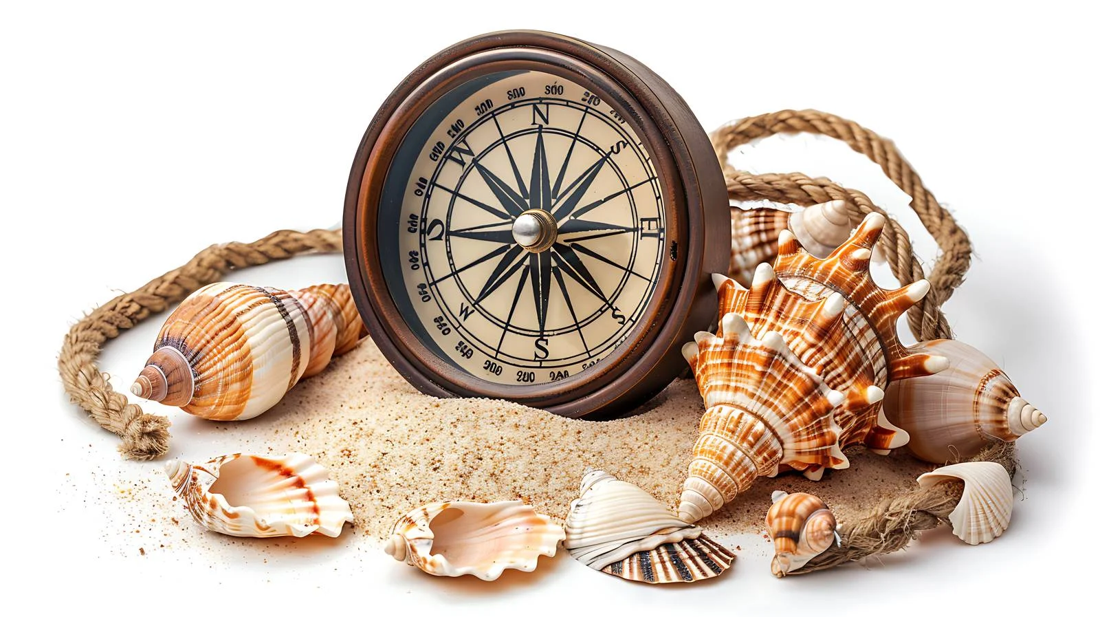 Maritime Compass with Shell Decor on Ocean — free download from Dotvec