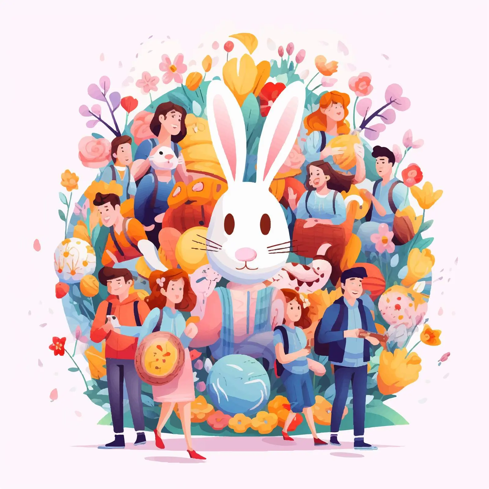 People Carrying Decorated Easter Eggs and Cakes — free download from Dotvec