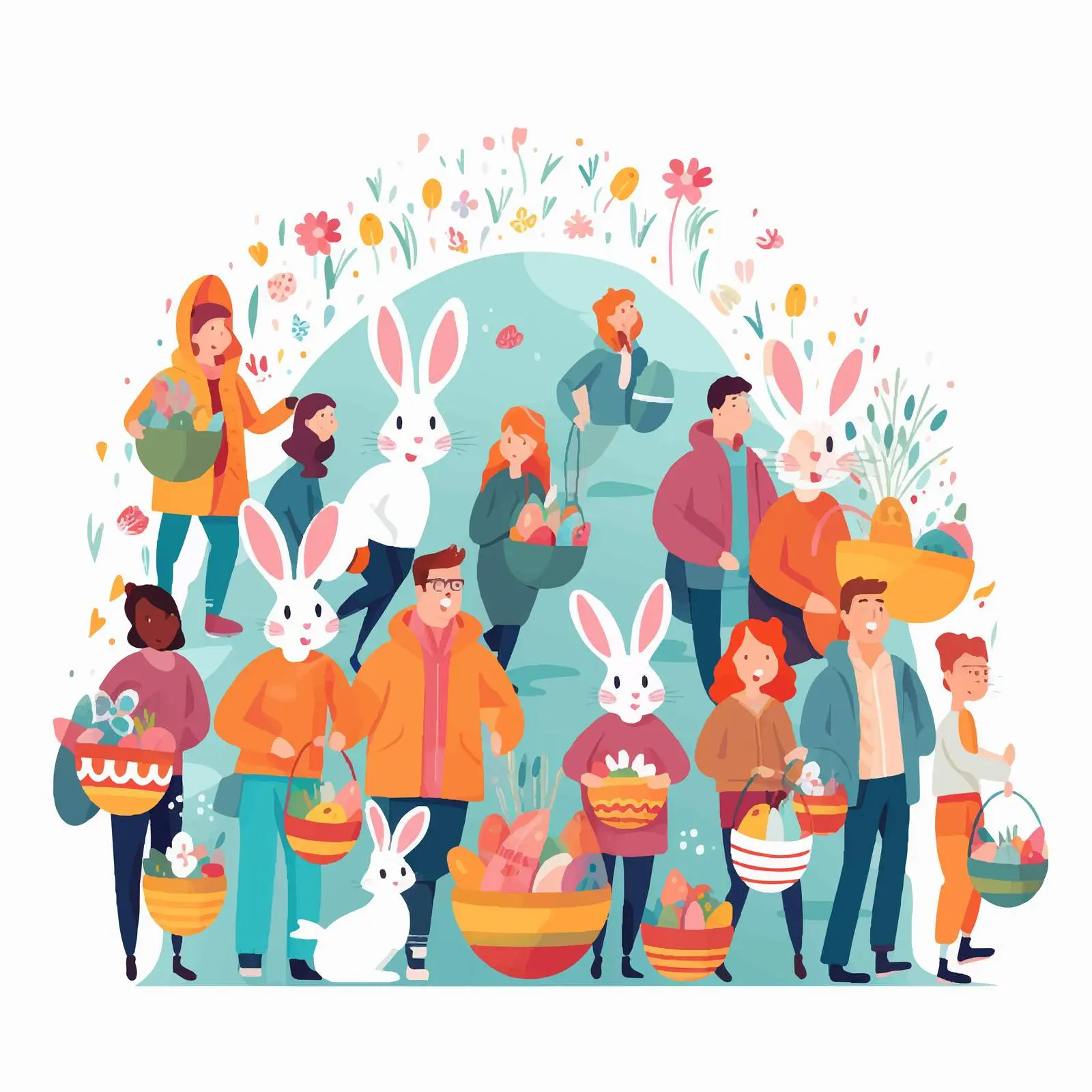 People Carrying Large Decorated Easter Eggs — free download from Dotvec