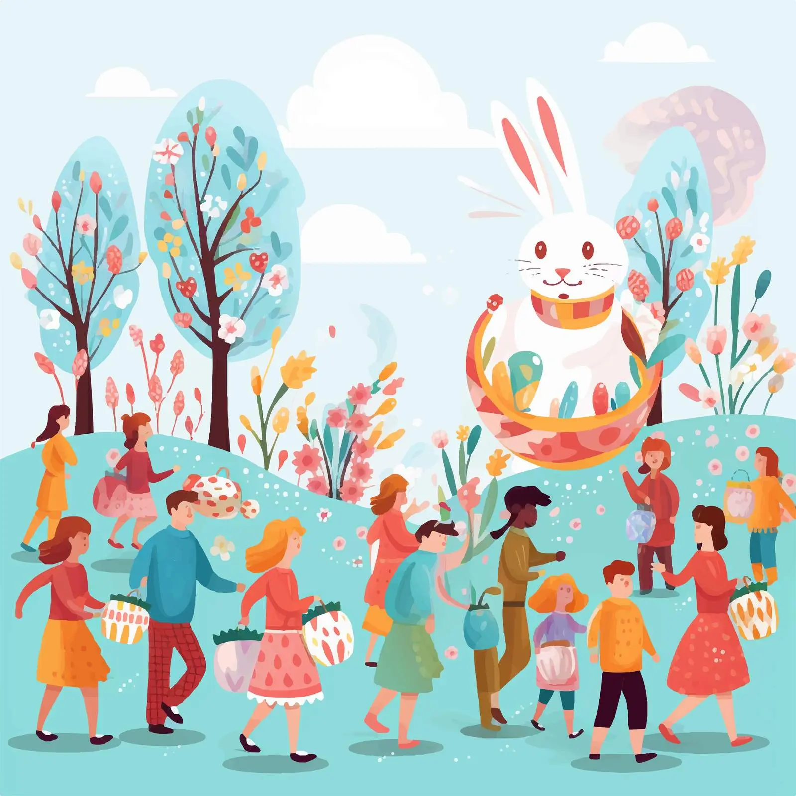 People Carrying Large Decorated Easter Eggs — free download from Dotvec