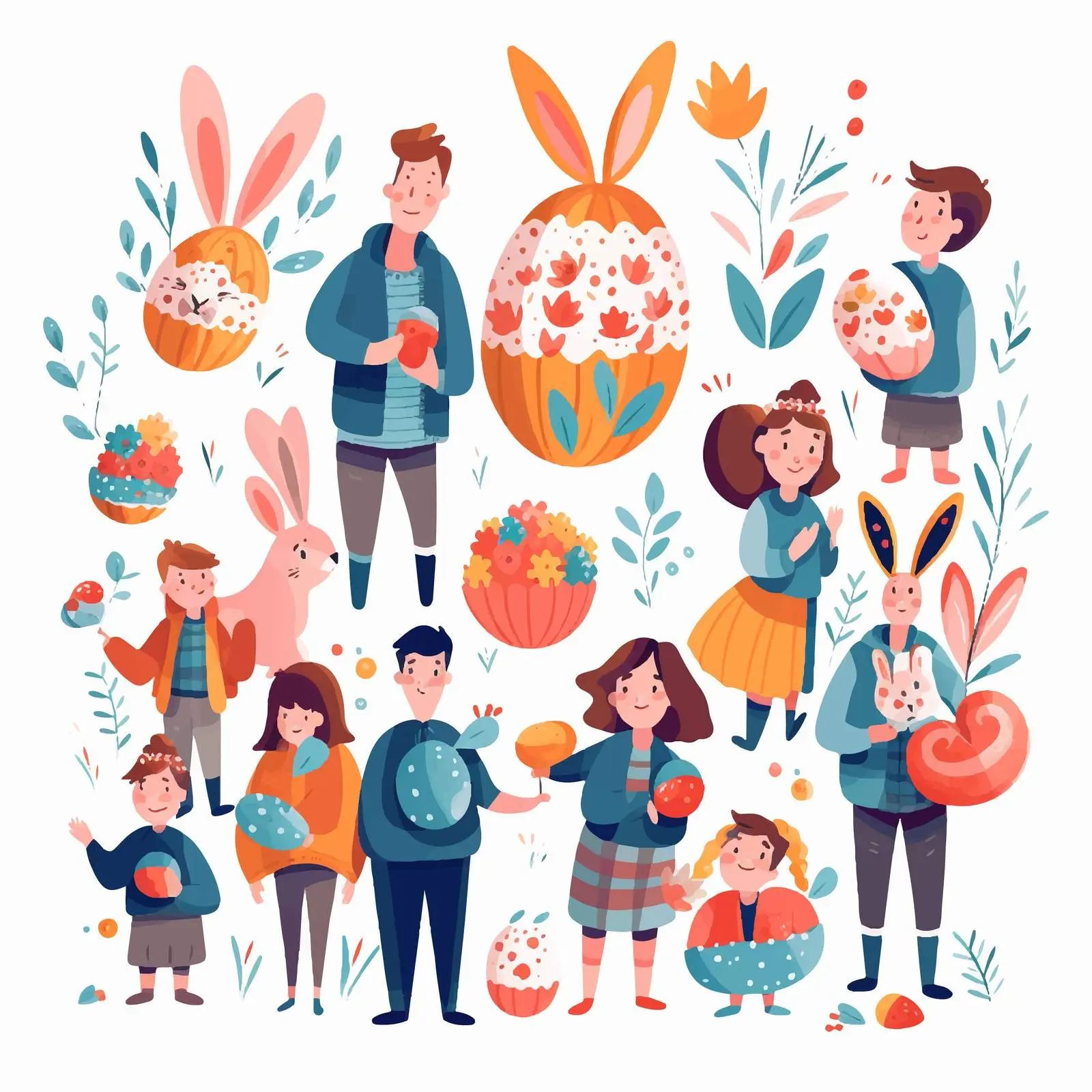 People Carrying Large Decorated Easter Eggs — free download from Dotvec