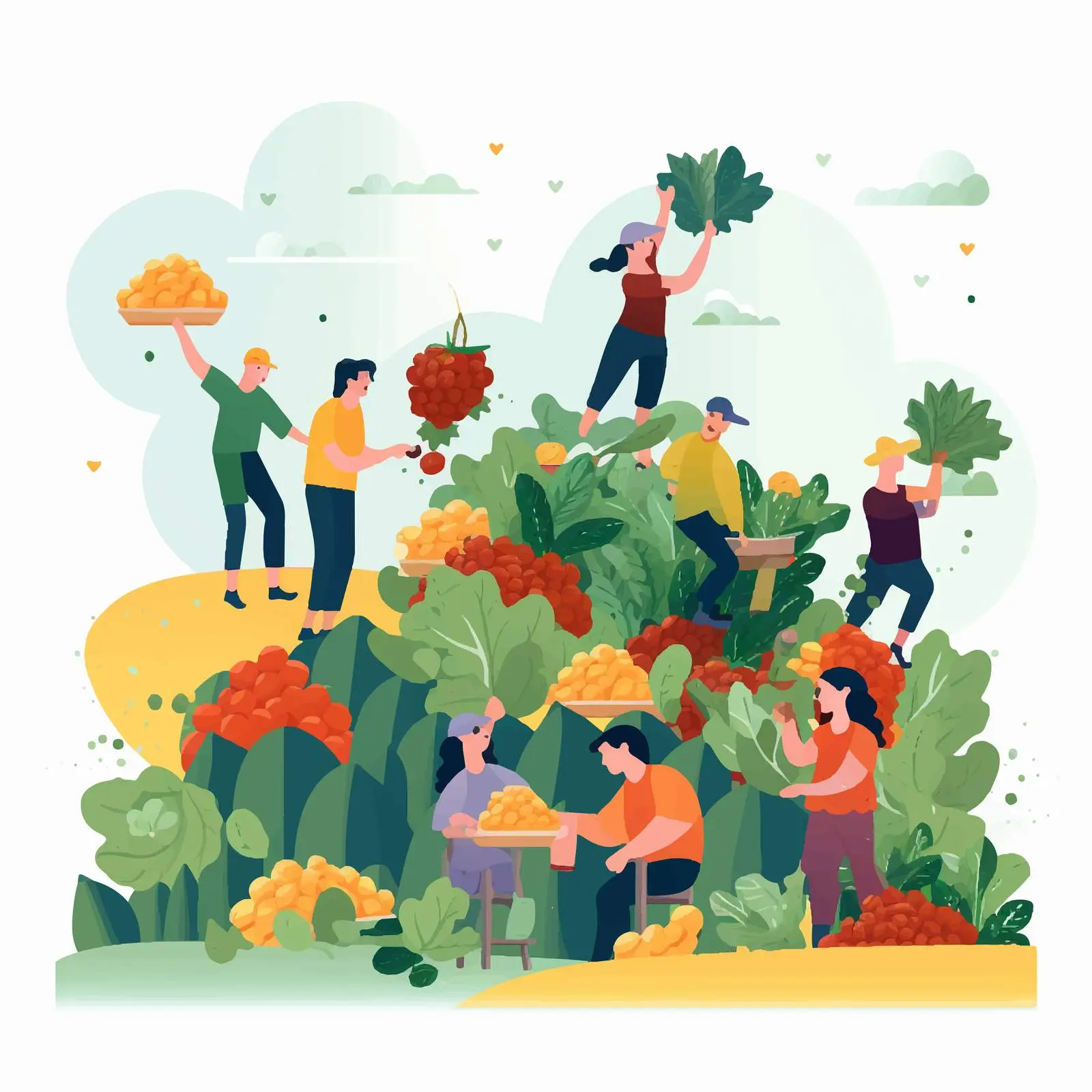 Tiny People Harvesting Seasonal Crops — free download from Dotvec