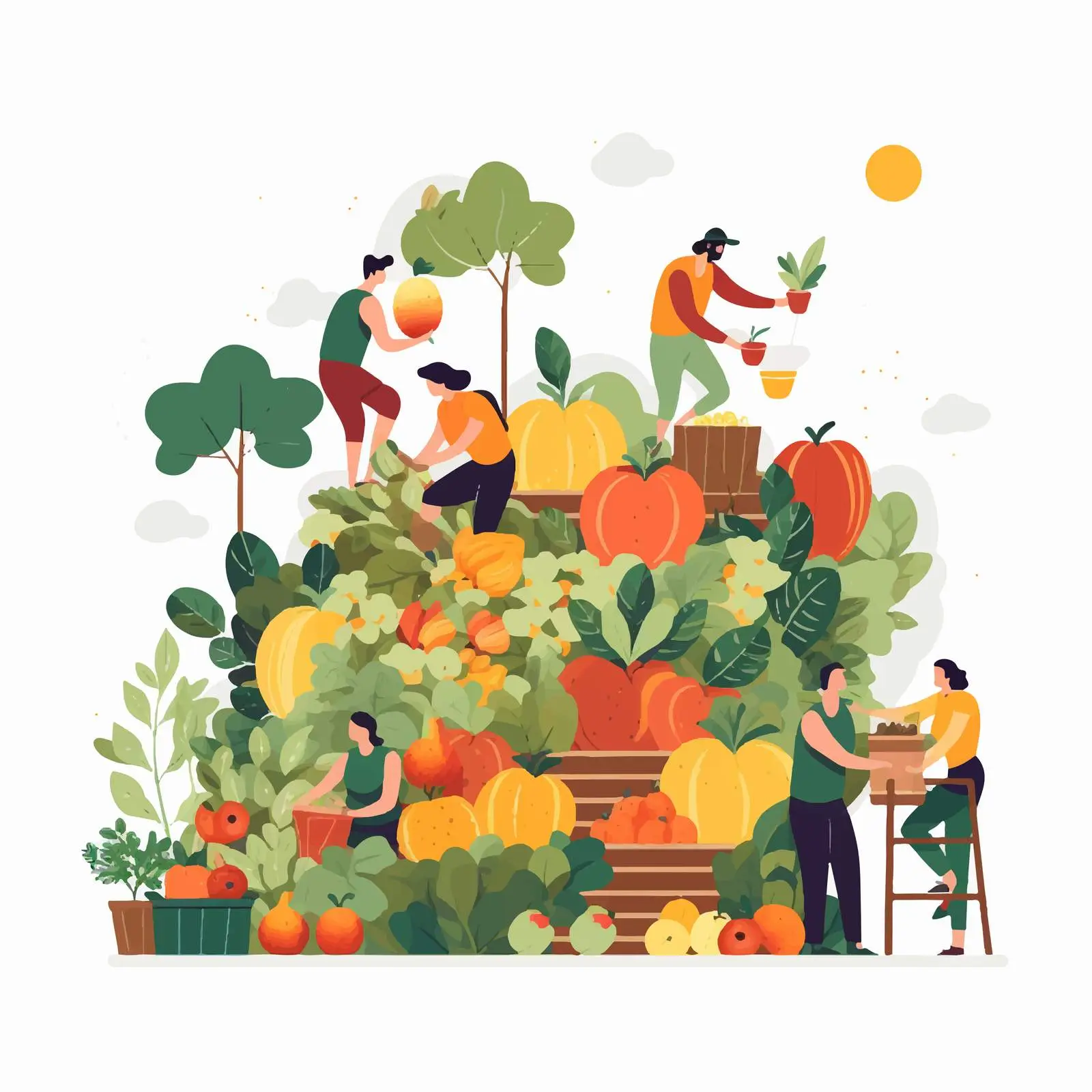 Tiny People Harvesting Crops in a Vector Illustration — free download from Dotvec