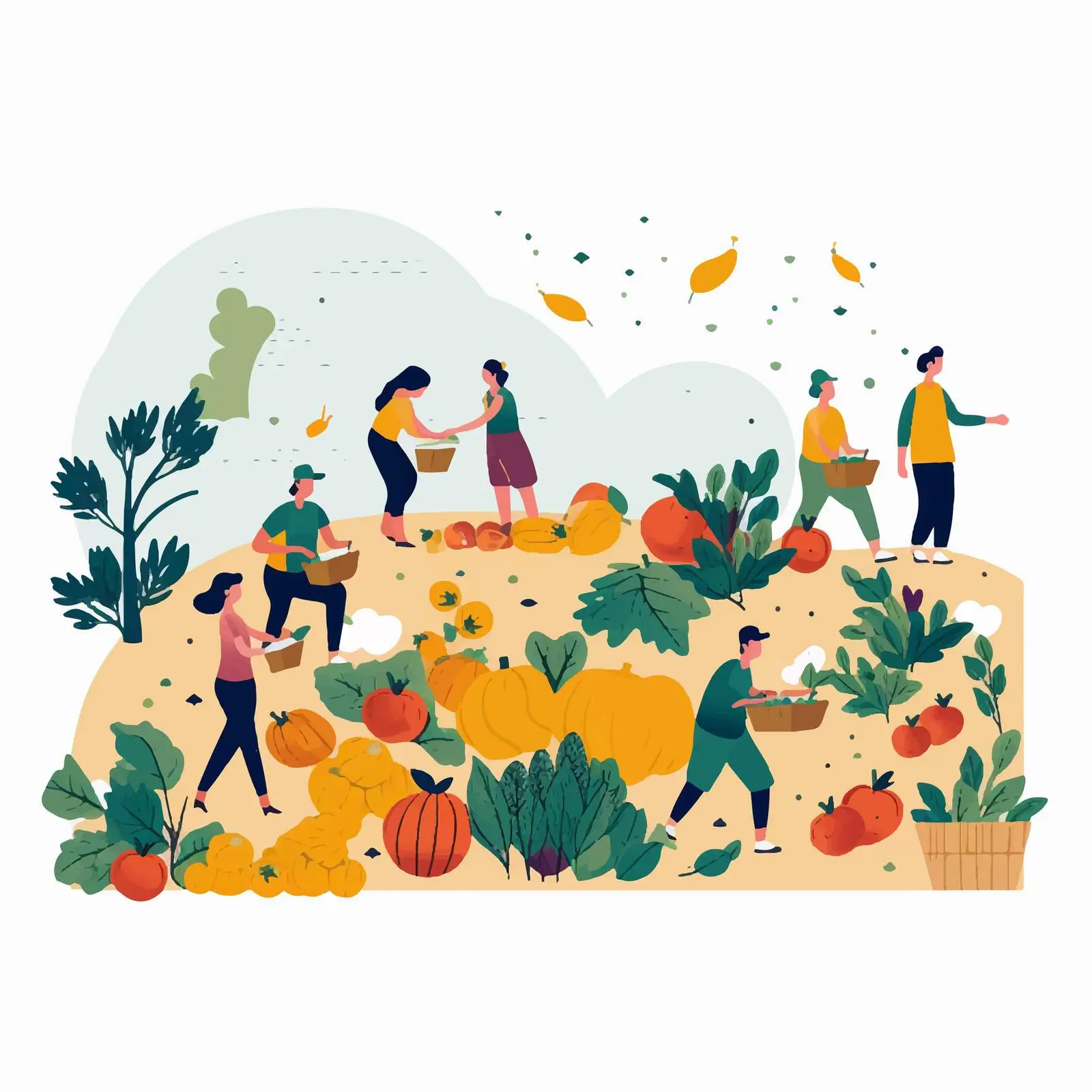 Tiny People Gathering Seasonal Harvest Vectors — free download from Dotvec