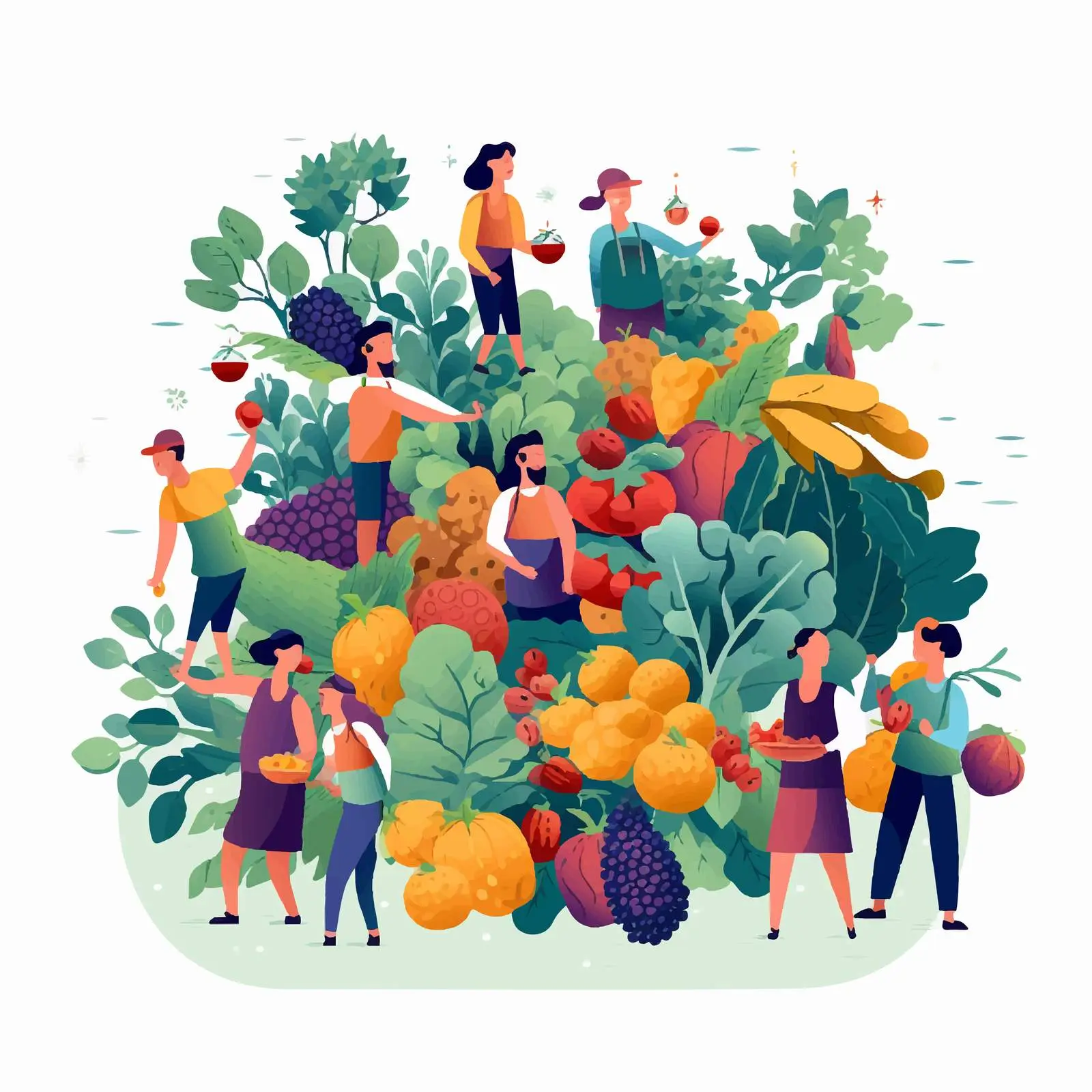 Tiny People Gathering Seasonal Harvest Crops — free download from Dotvec
